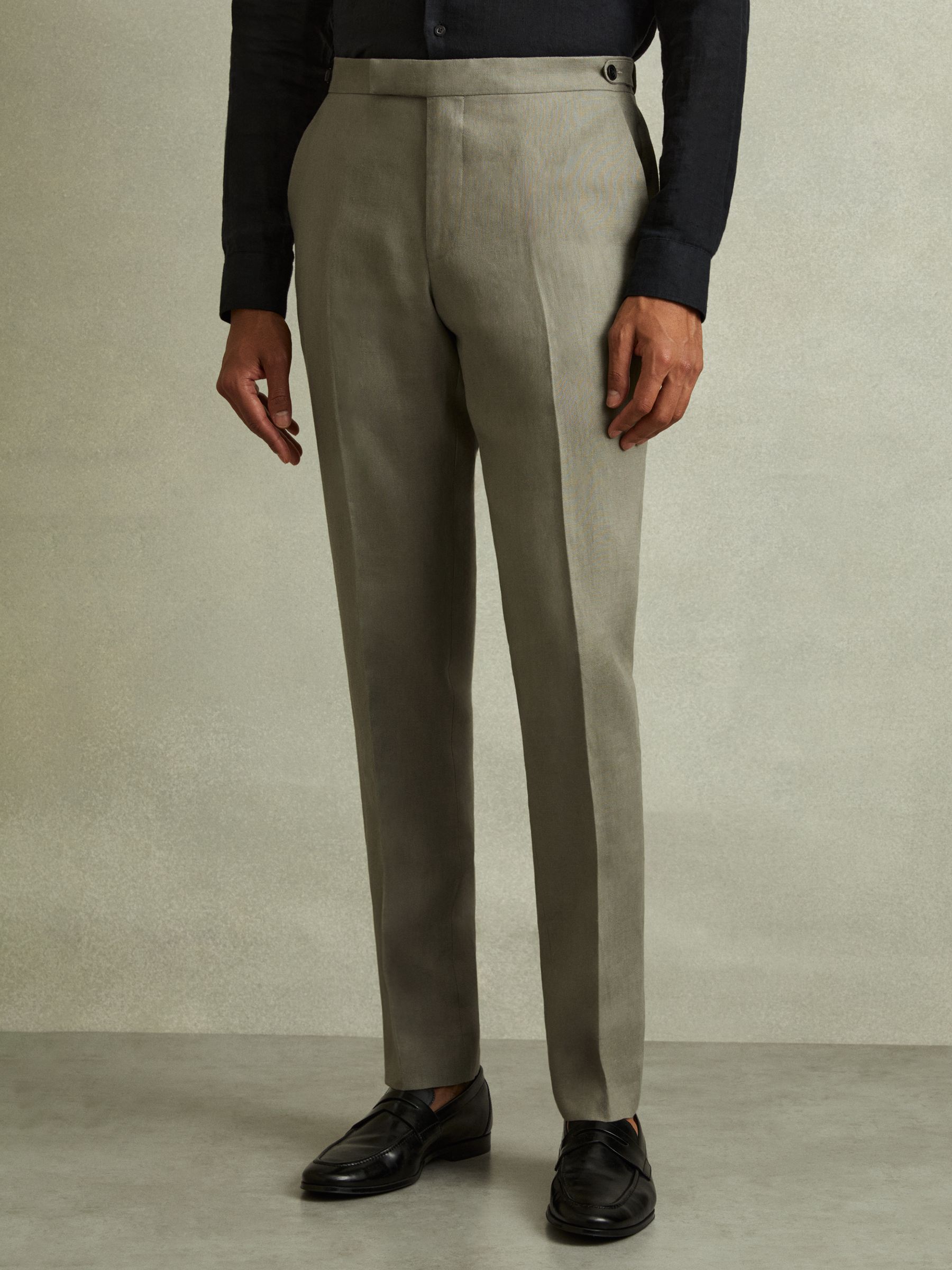 Linen Side Adjuster Trousers in Light Sage Green - Image 4 of 6