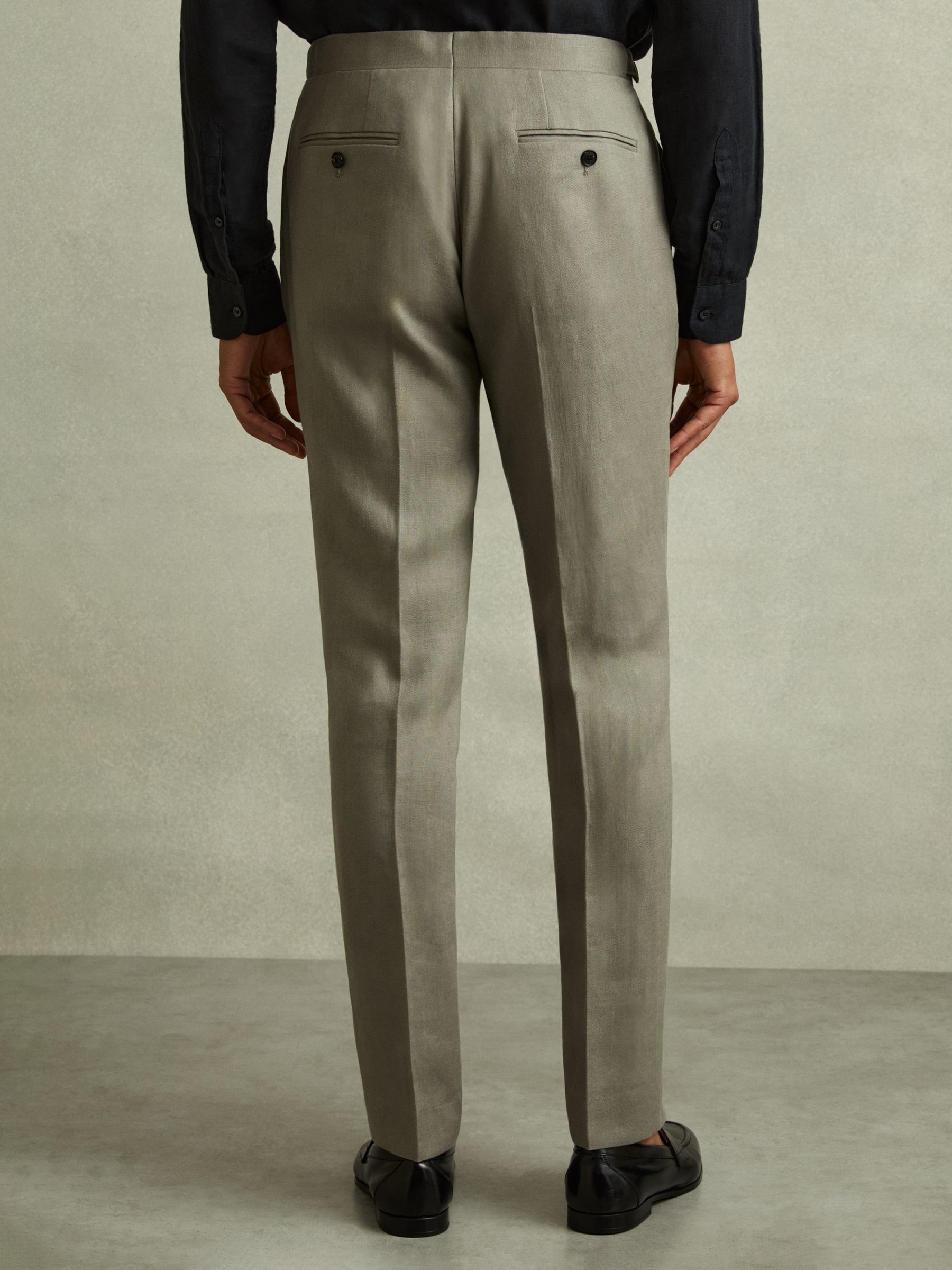 Linen Side Adjuster Trousers in Light Sage Green - Image 5 of 6