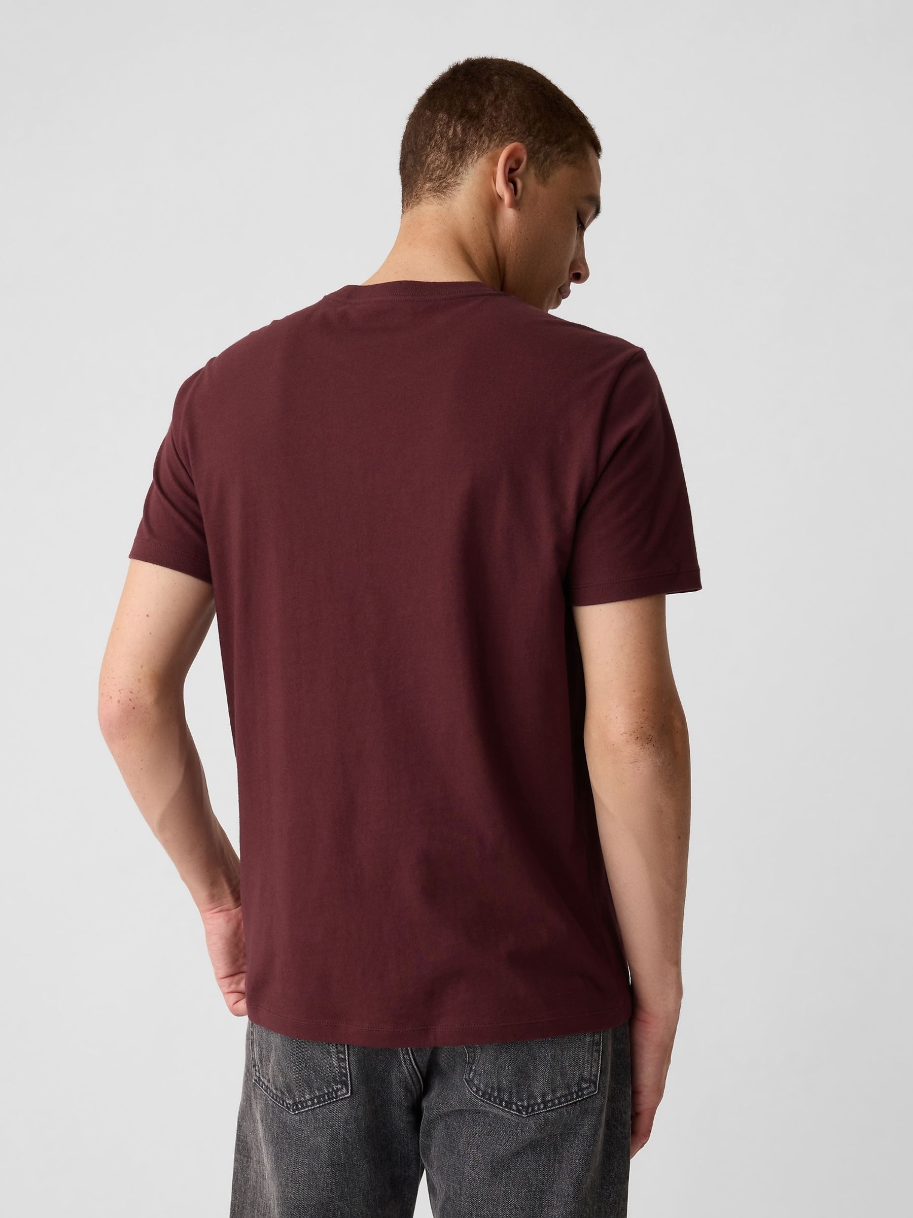 Burgundy Red Short Sleeve Everyday 100% Cotton Crew Neck Long Sleeve T-Shirt - Image 2 of 4