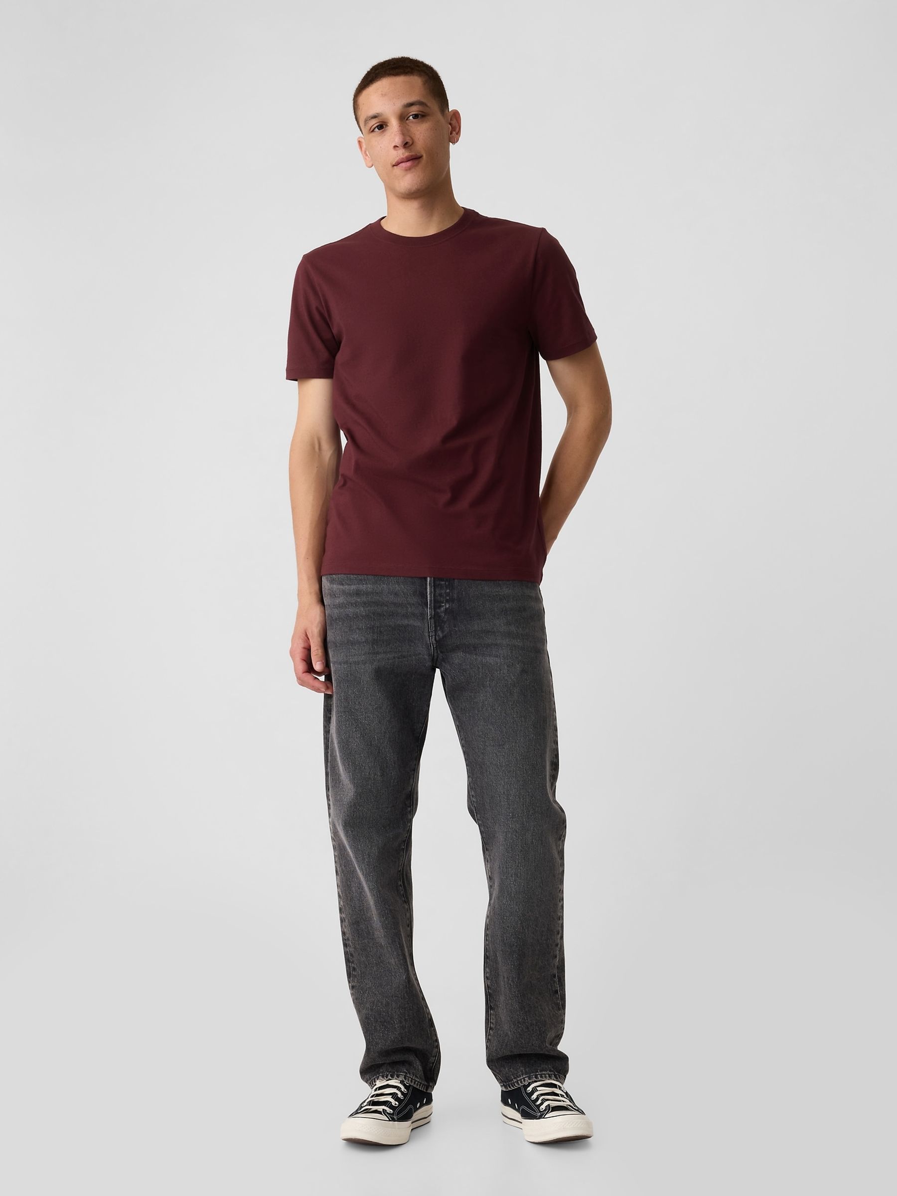 Burgundy Red Short Sleeve Everyday 100% Cotton Crew Neck Long Sleeve T-Shirt - Image 3 of 4