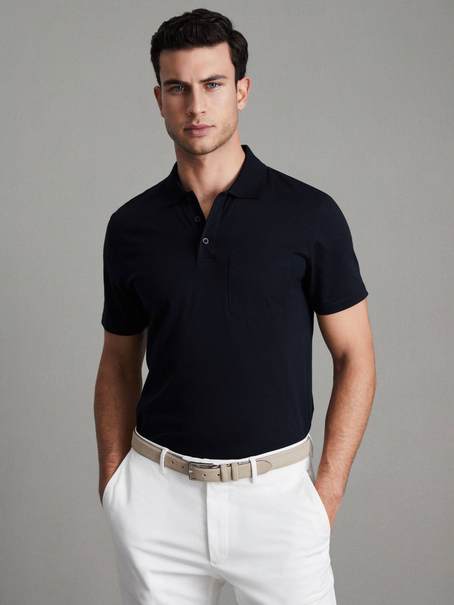 Mercerised Cotton Polo Shirt in Navy - Image 1 of 7