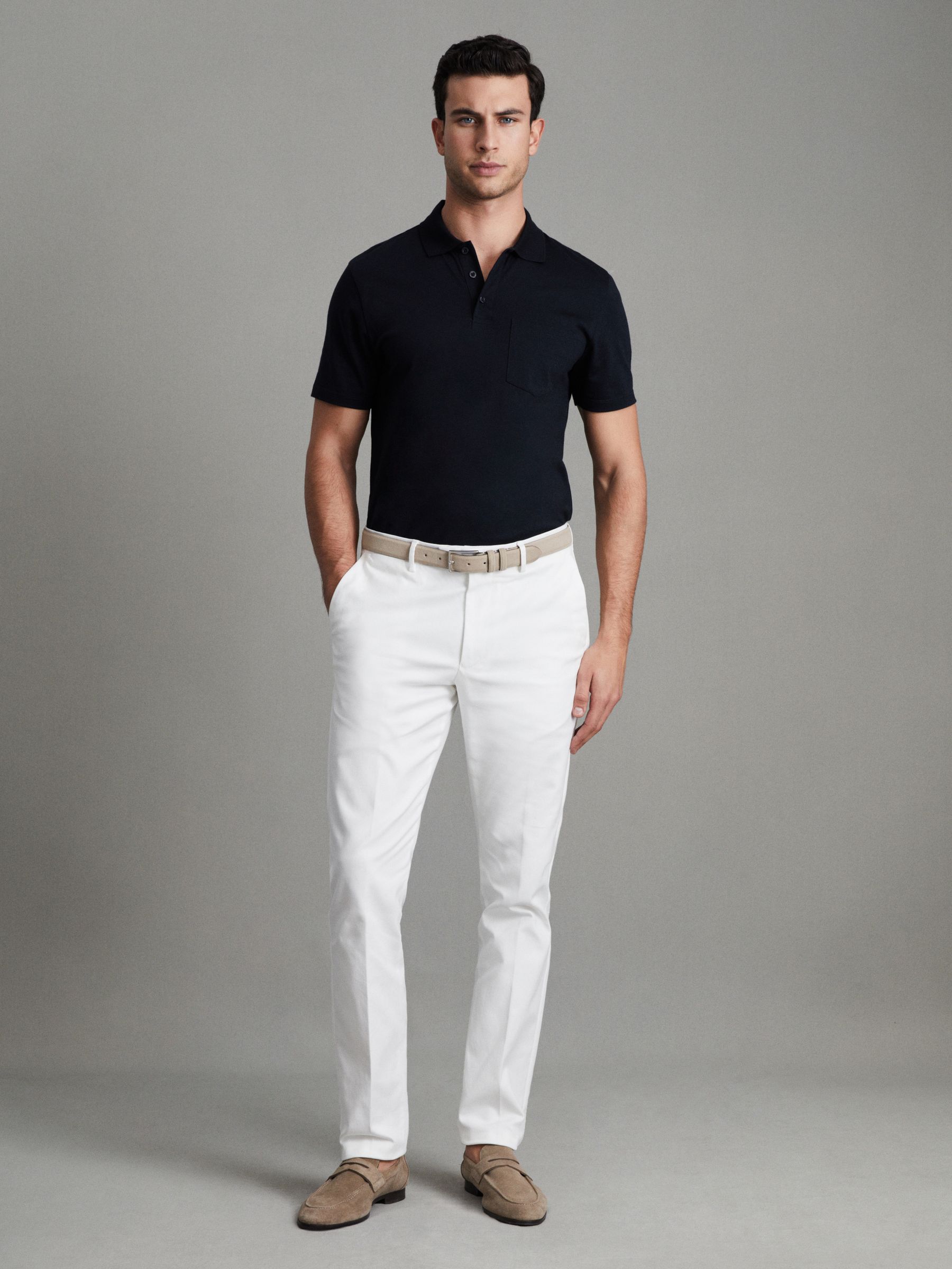 Mercerised Cotton Polo Shirt in Navy - Image 3 of 7