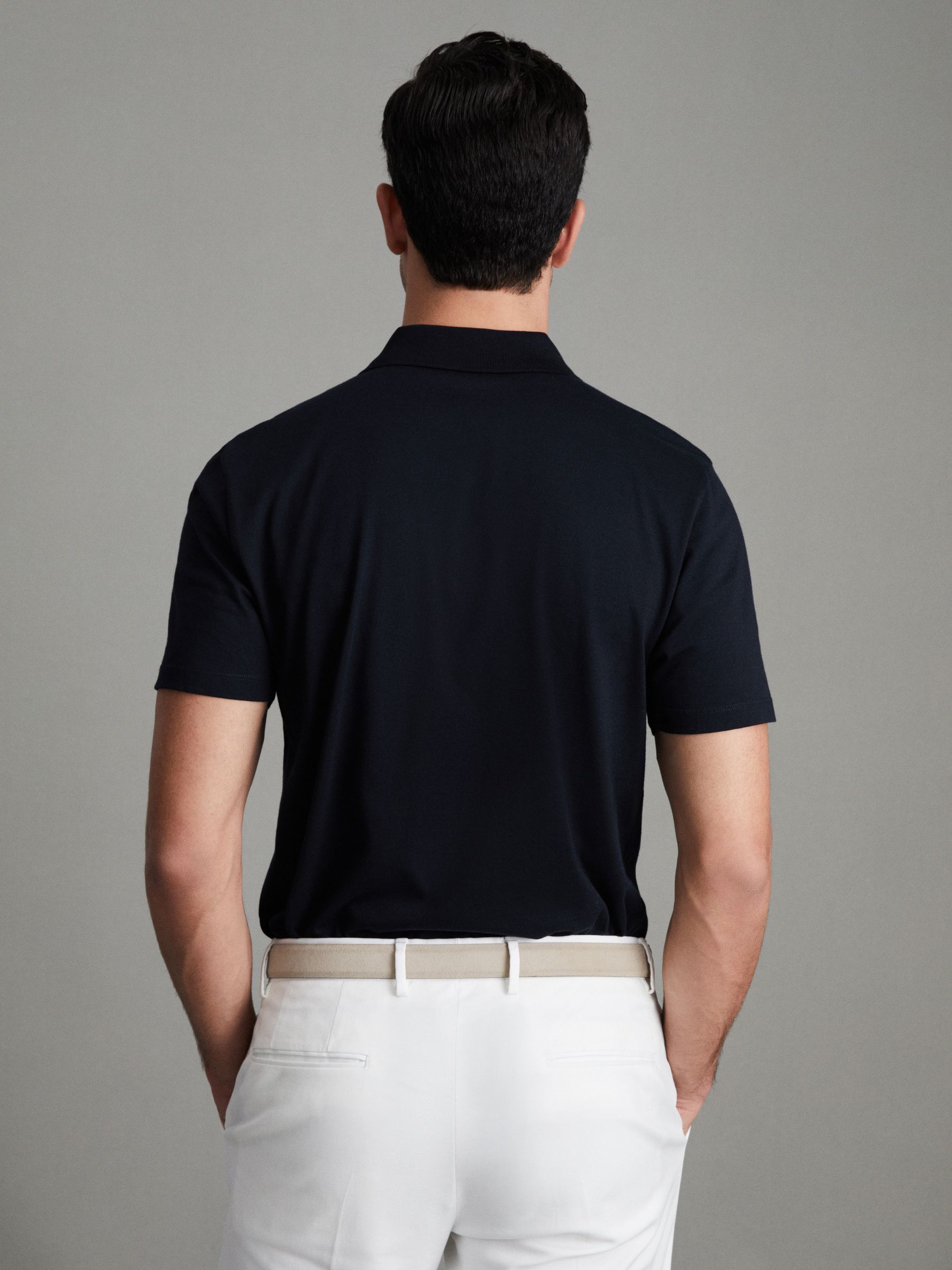 Mercerised Cotton Polo Shirt in Navy - Image 4 of 7