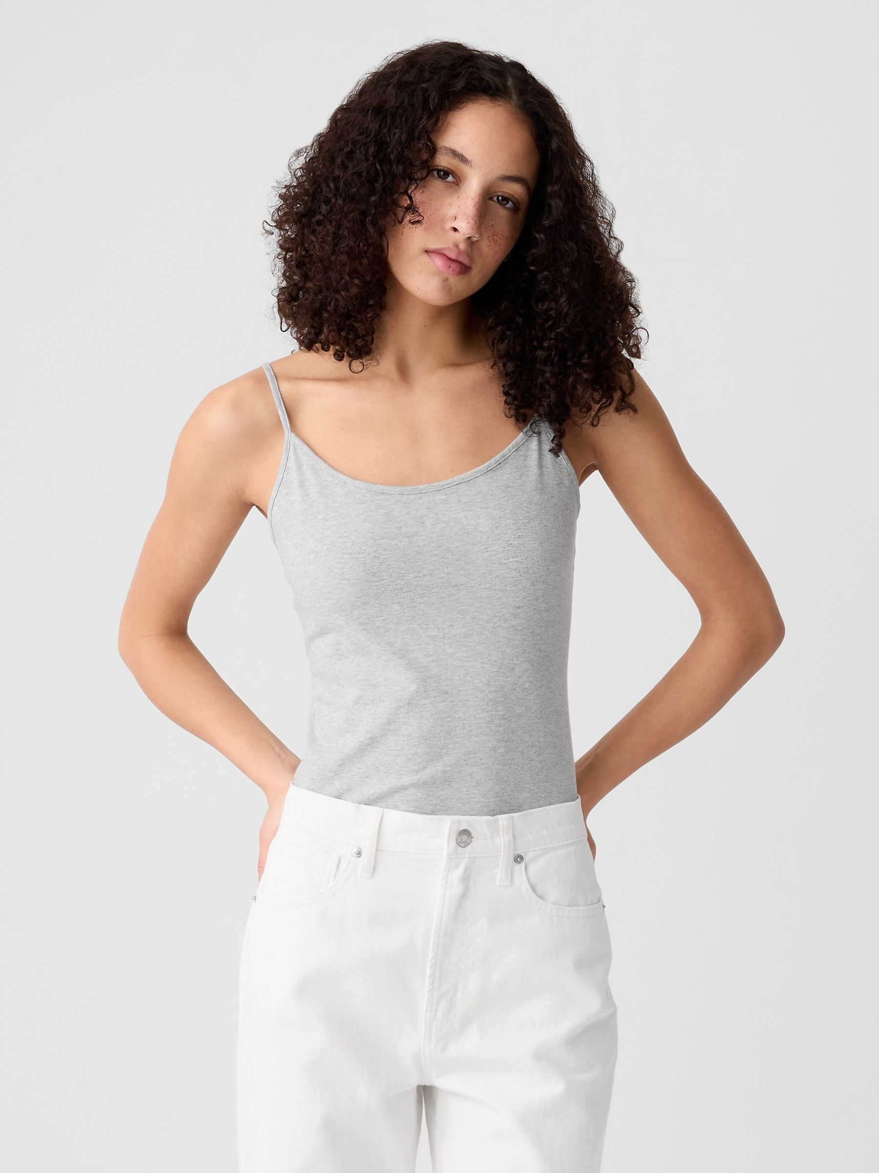 Light Grey Fitted Adjustable Strappy Top - Image 1 of 4