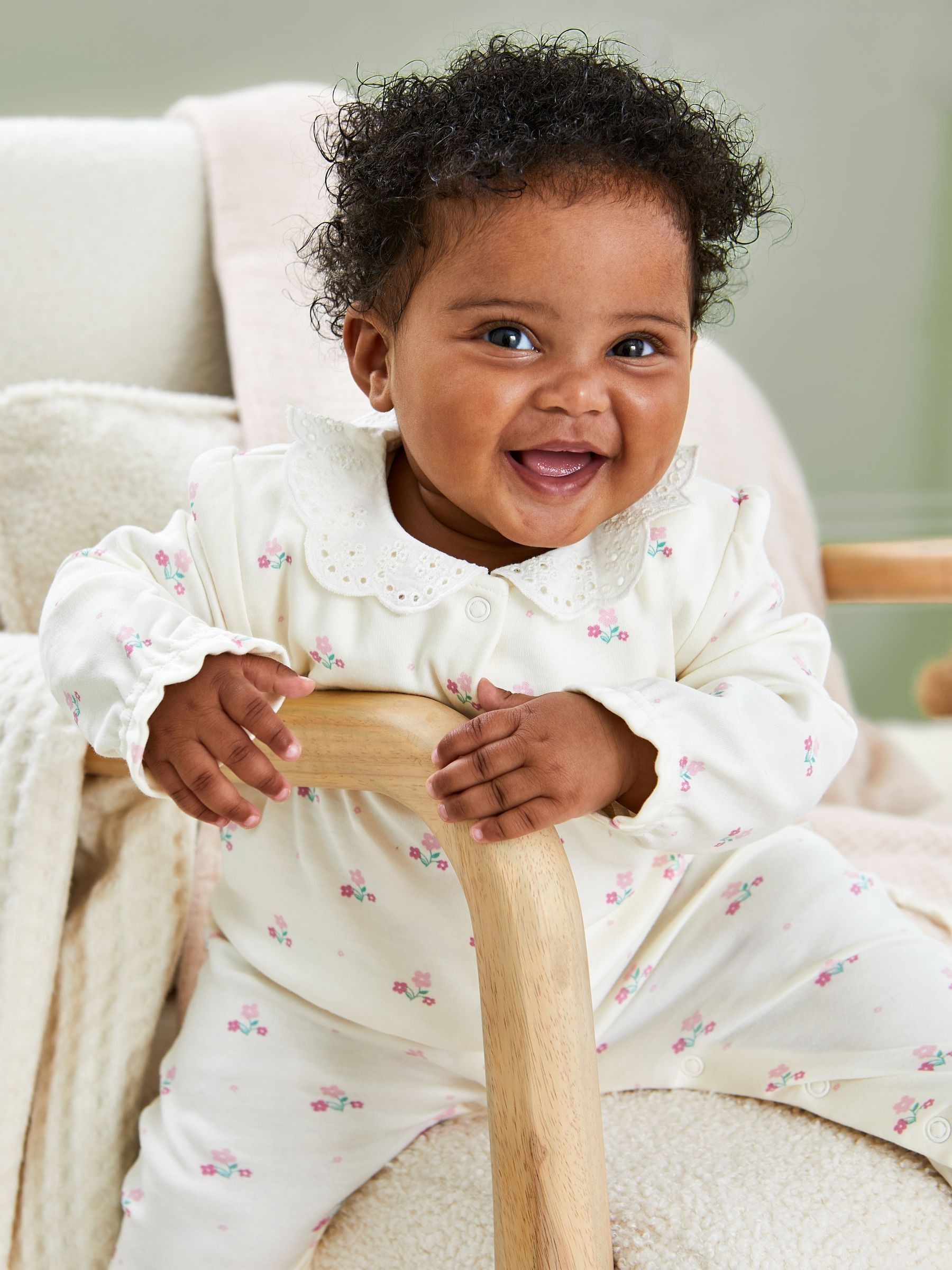 White Floral Pretty Printed Collar Sleepsuit - Image 1 of 7
