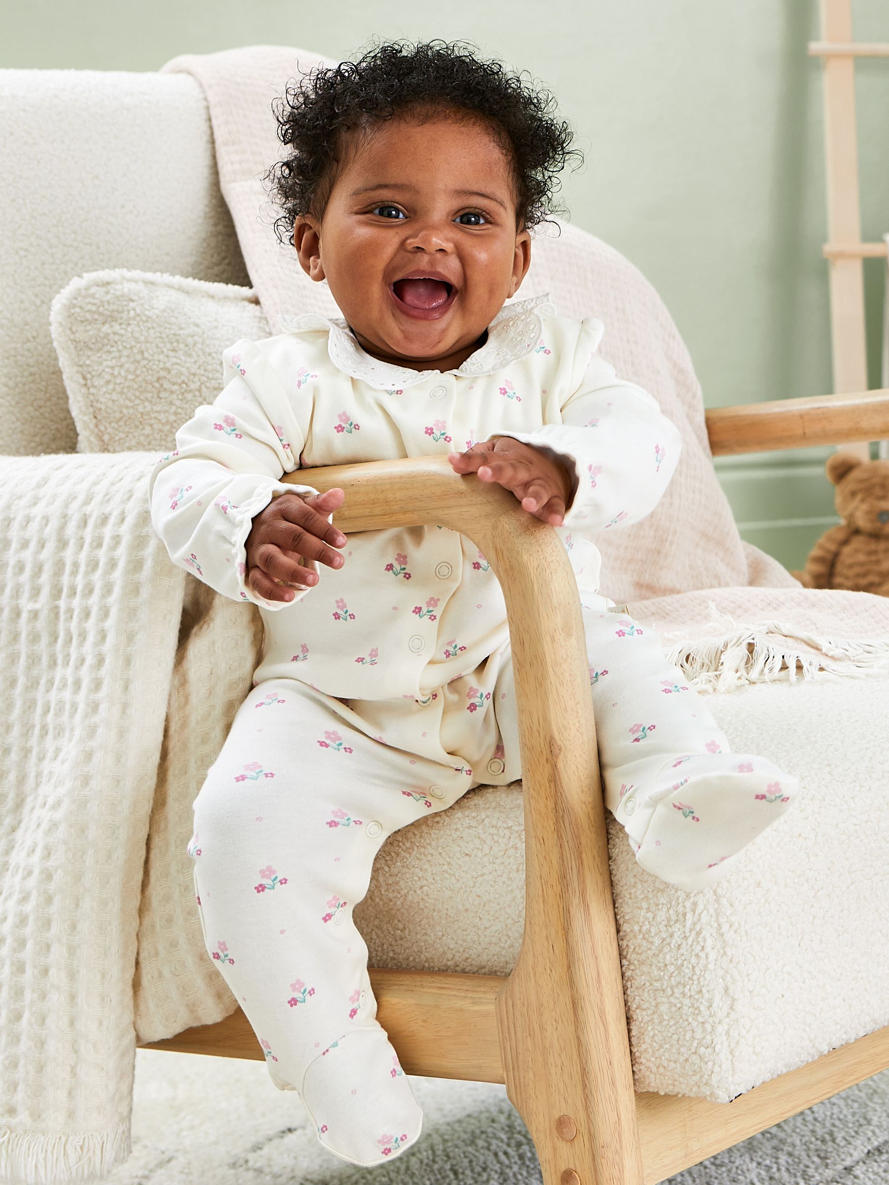 White Floral Pretty Printed Collar Sleepsuit - Image 3 of 7