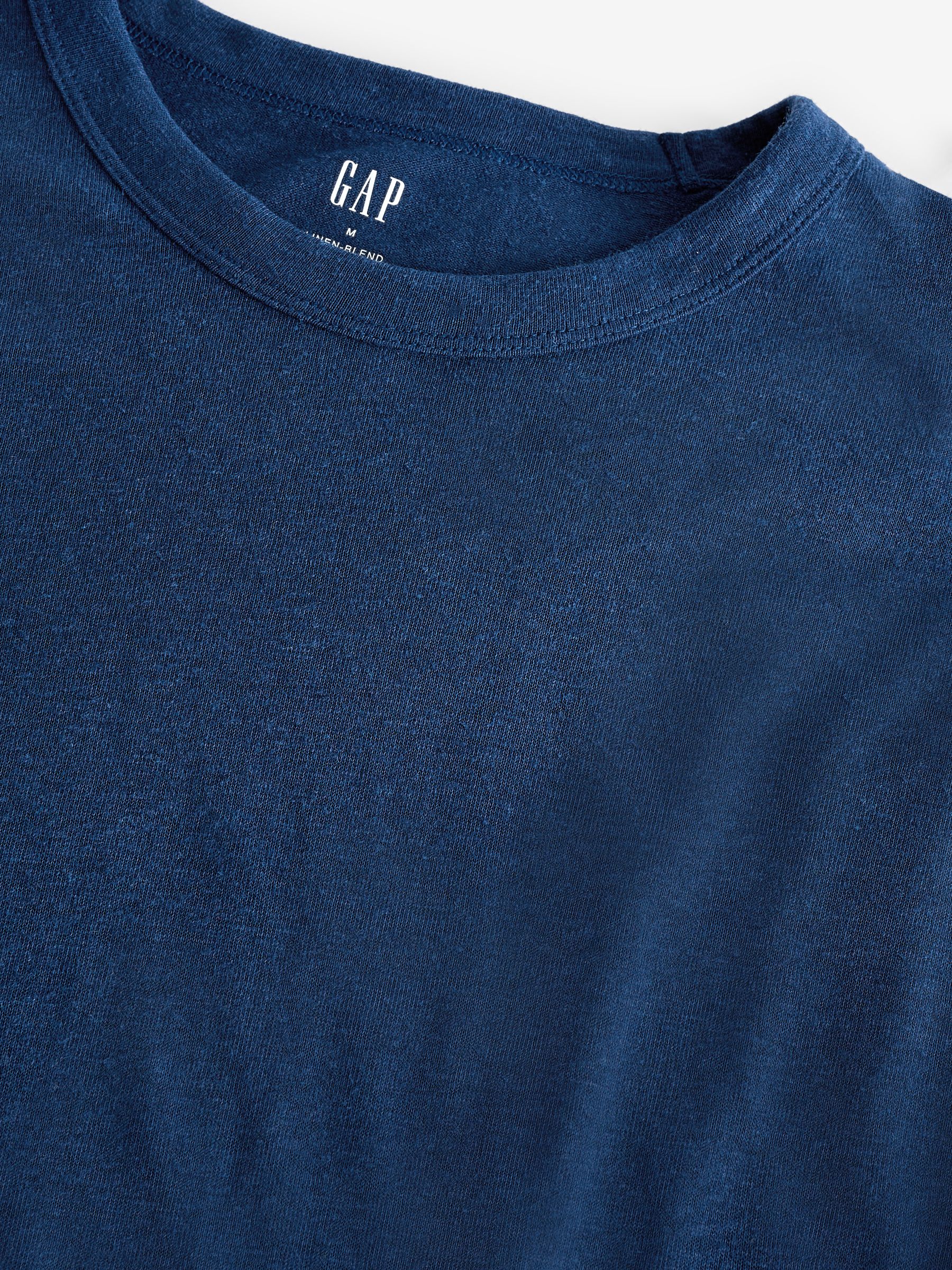 Blue Linen Blend Short Sleeve T-Shirt - Image 3 of 3