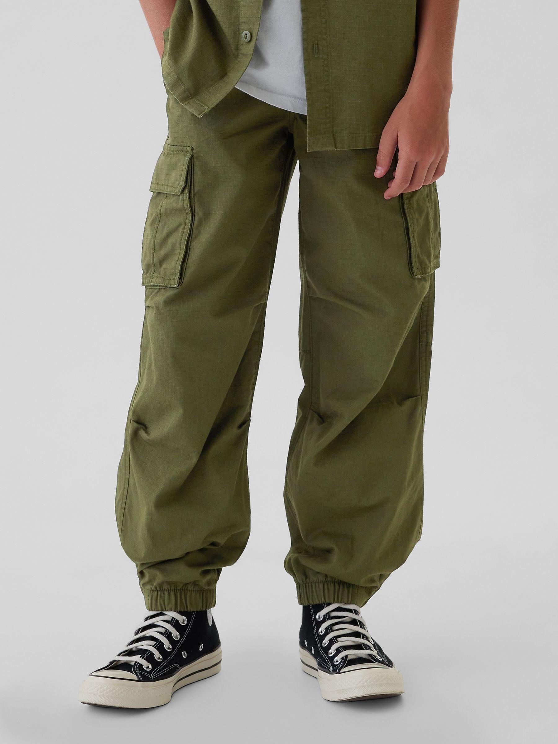 Green Poplin Cargo Trousers (4-13yrs) - Image 1 of 3