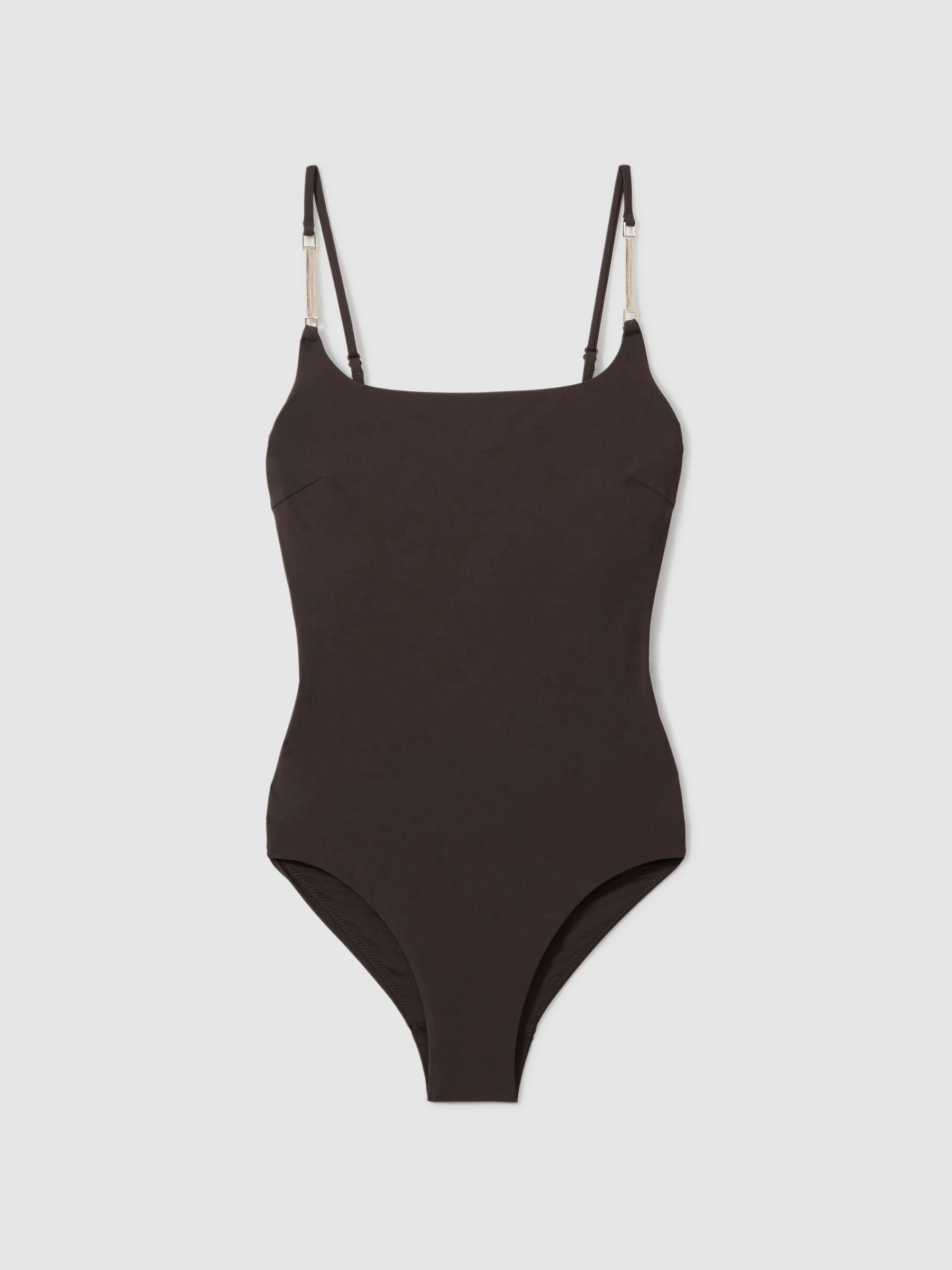 Chain Detail Underwired Swimsuit in Chocolate - Image 2 of 6