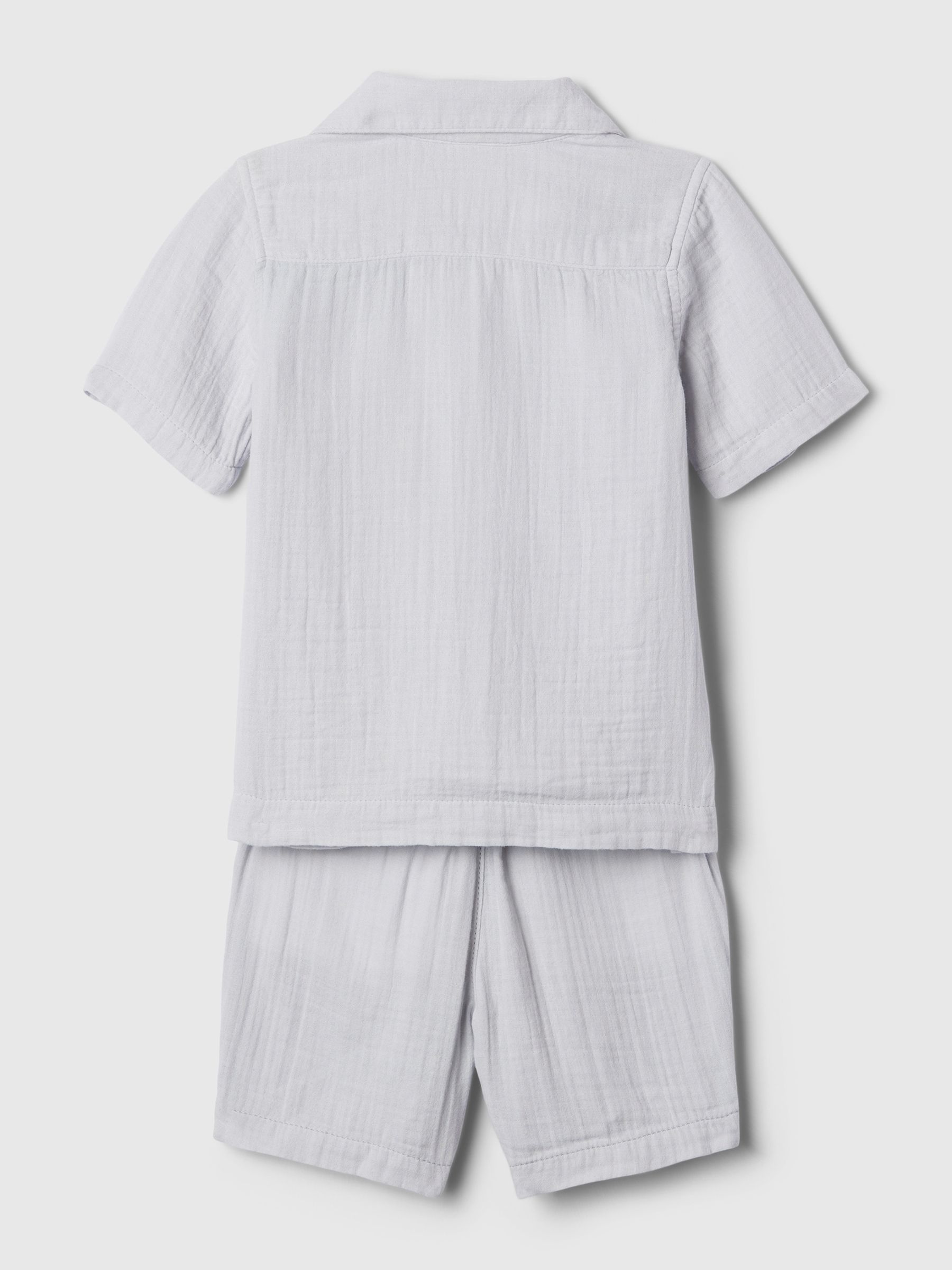 Grey Crinkle Cotton Brannan Bear Shirt and Shorts Set (6mths-5yrs) - Image 2 of 3