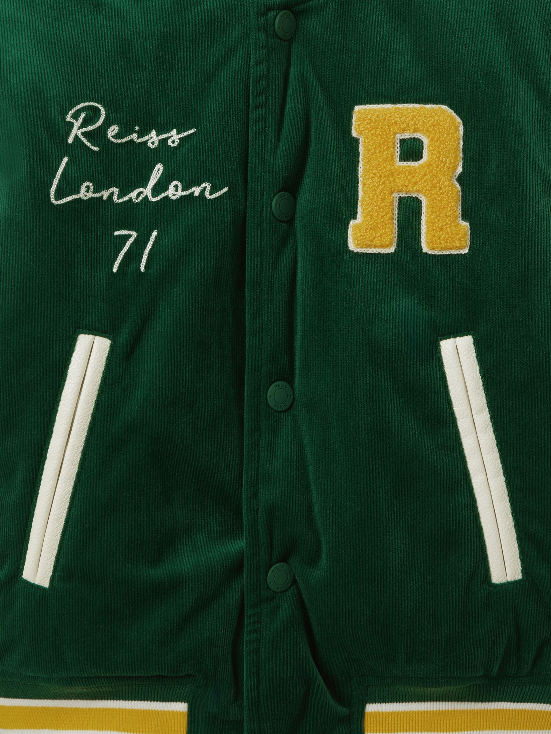 3-9 yrs Hybrid Cord-Faux Leather Varsity Bomber Jacket in Forest Green - Image 5 of 5