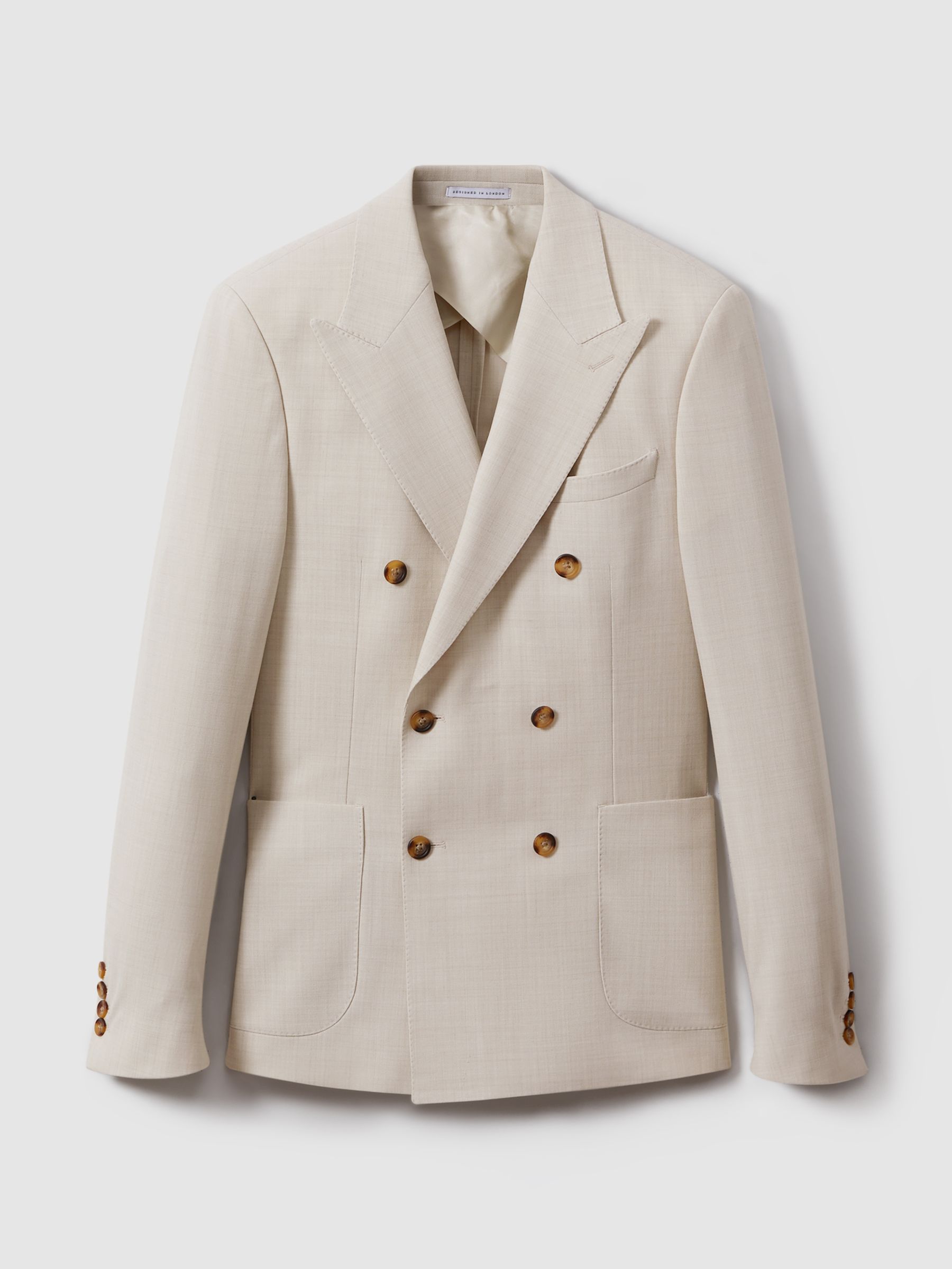 Double-Breasted Textured Blazer With Wool in Stone - Image 2 of 6