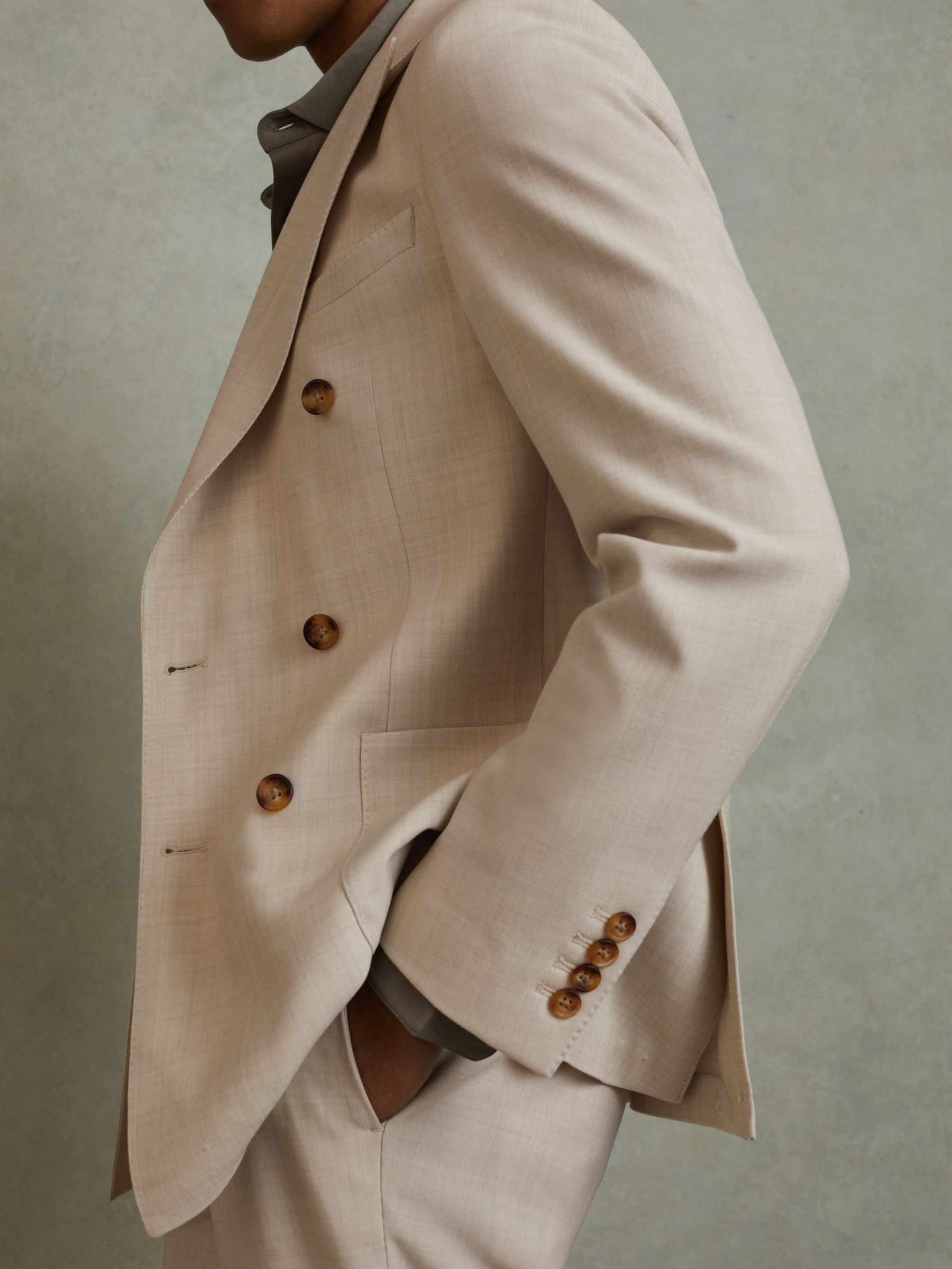 Double-Breasted Textured Blazer With Wool in Stone - Image 3 of 6