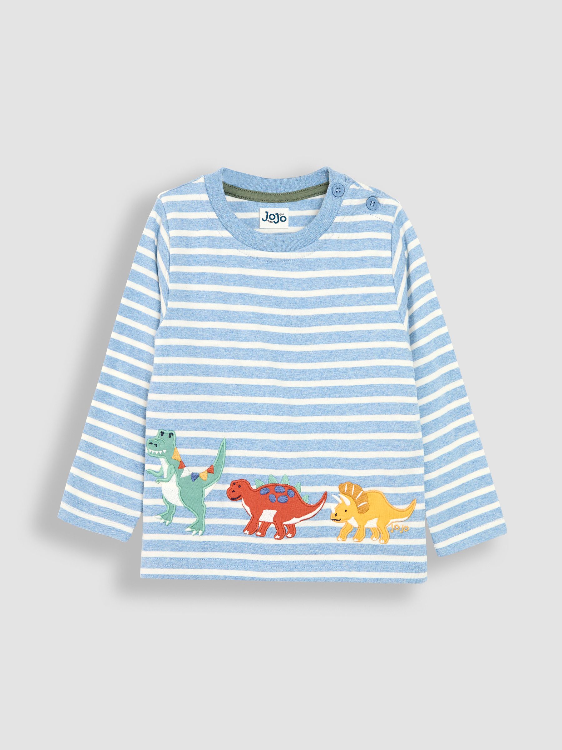 Blue Ecru Stripe Dinosaur Appliqué Border Top - Image 1 of 3