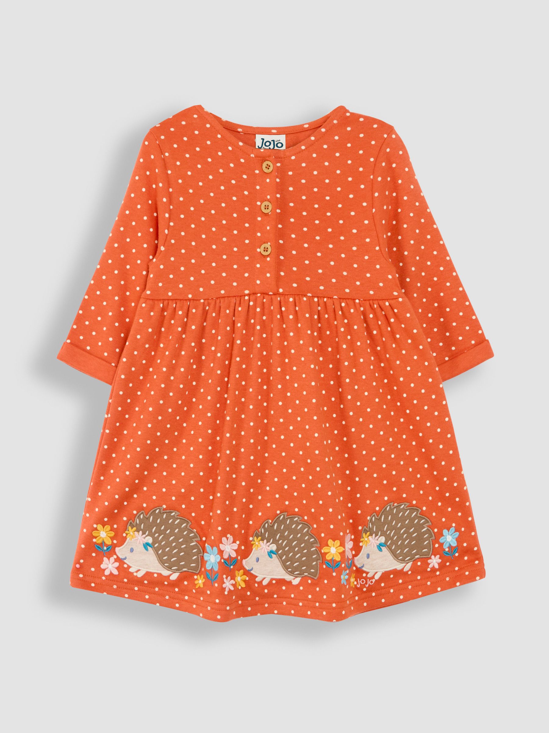 Rust Orange Hedgehog Appliqué Button Front Dress - Image 1 of 3