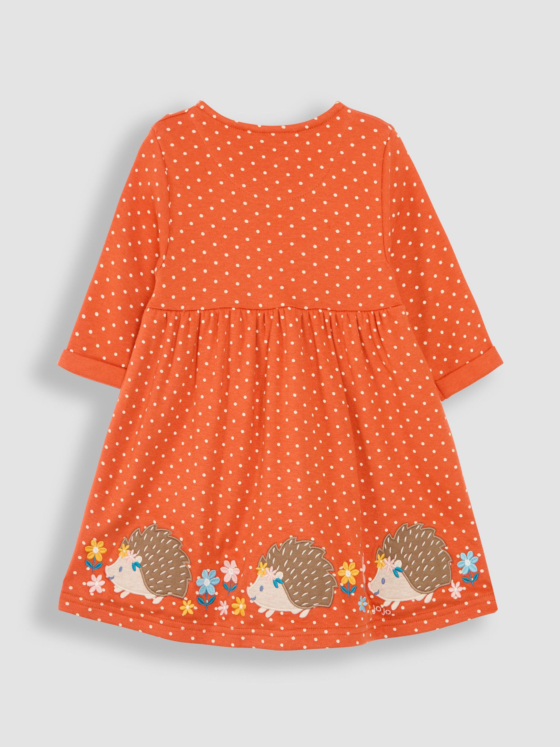 Rust Orange Hedgehog Appliqué Button Front Dress - Image 2 of 3