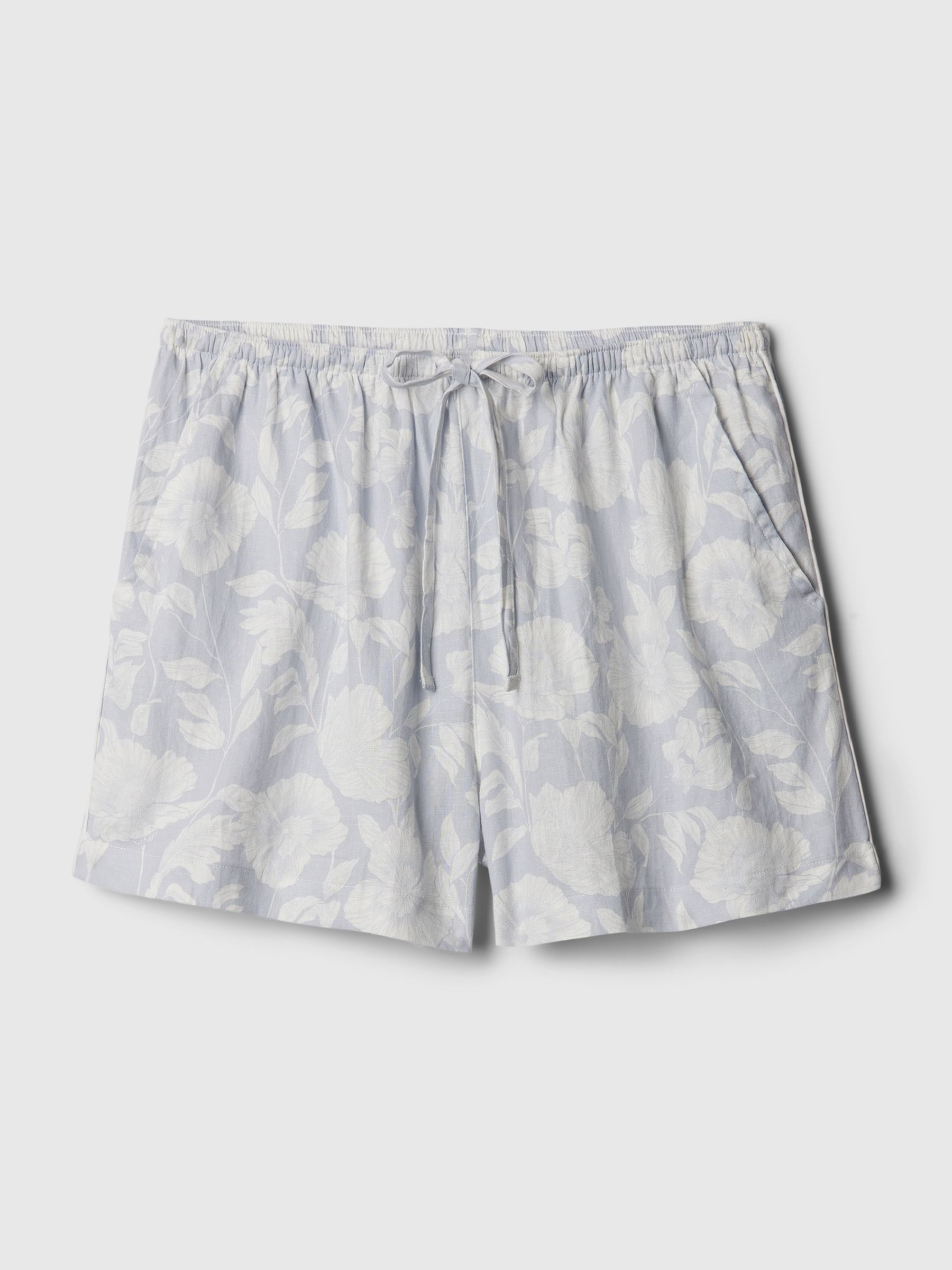 Grey Floral Linen-Blend Pyjama Shorts - Image 4 of 4