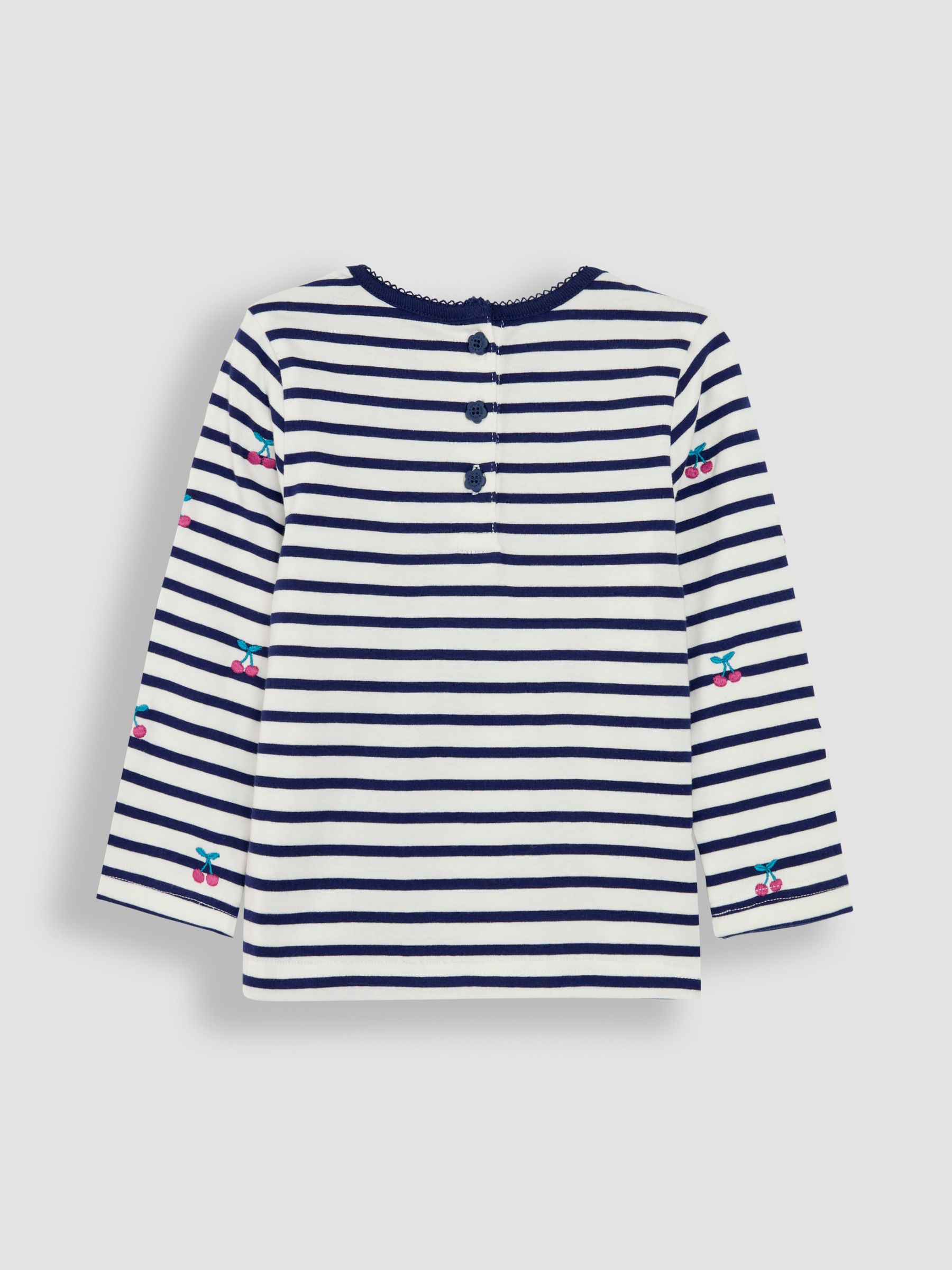 Navy Blue Cherry Button Shoulder Long Sleeve Embroidered Top - Image 2 of 3