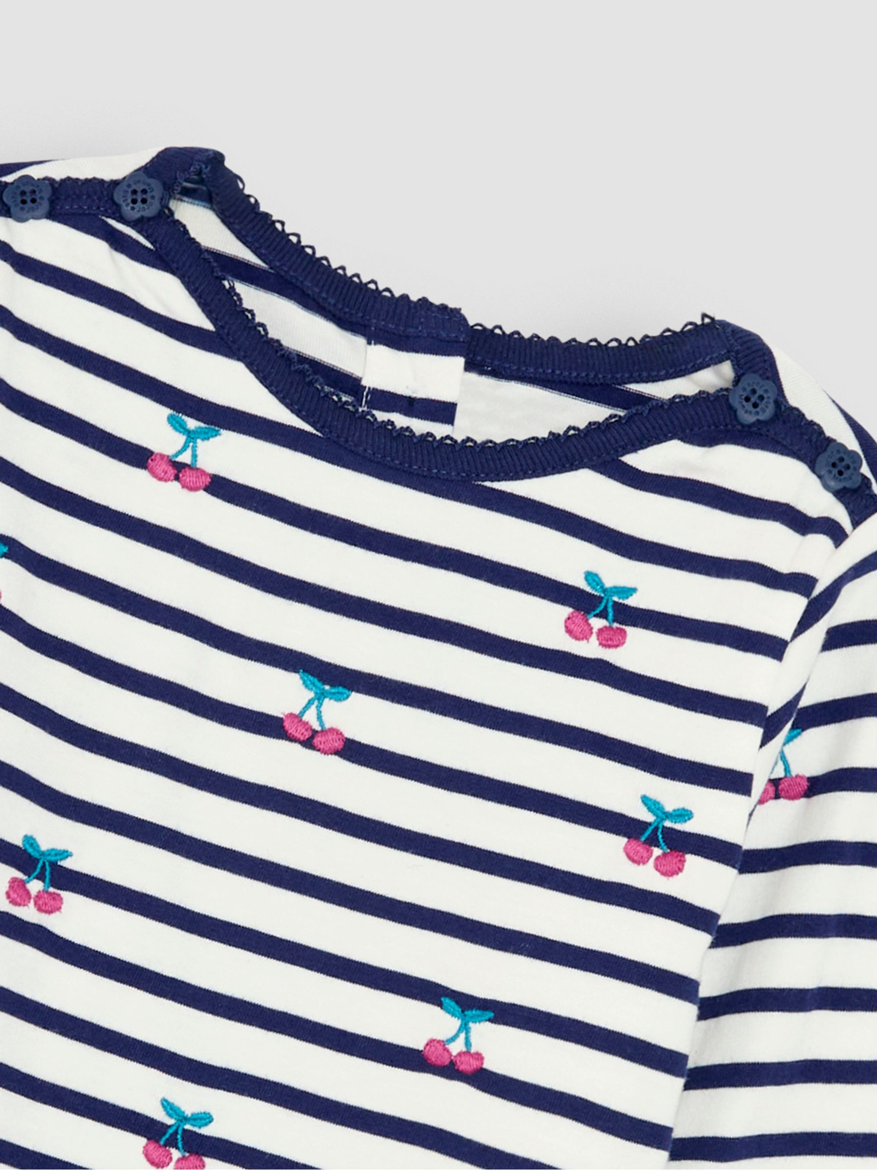 Navy Blue Cherry Button Shoulder Long Sleeve Embroidered Top - Image 3 of 3