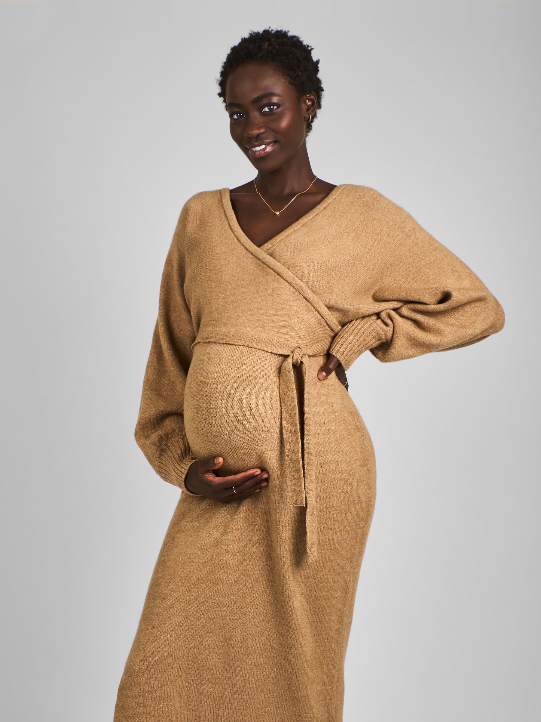 knitted maternity dress Olive Ribbed Knit Fitted Maternity Midi Sweater Dress PinkBlush