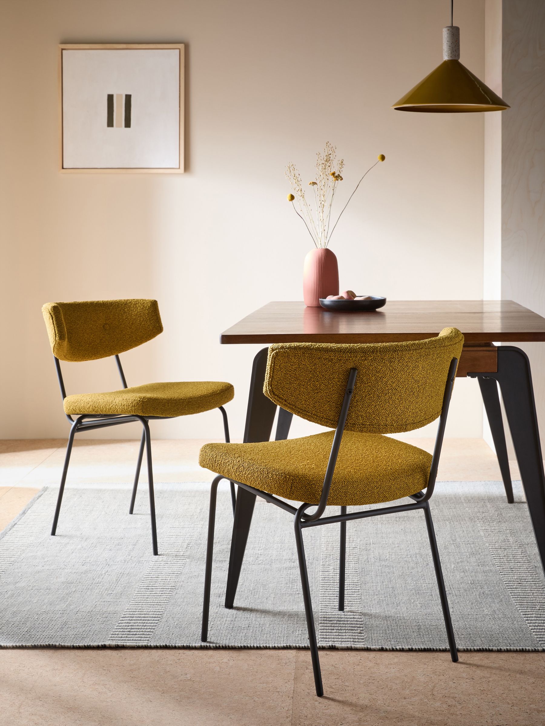 Set of 2 Halina Dining Chairs in Ochre Yellow Boucle - Image 1 of 4