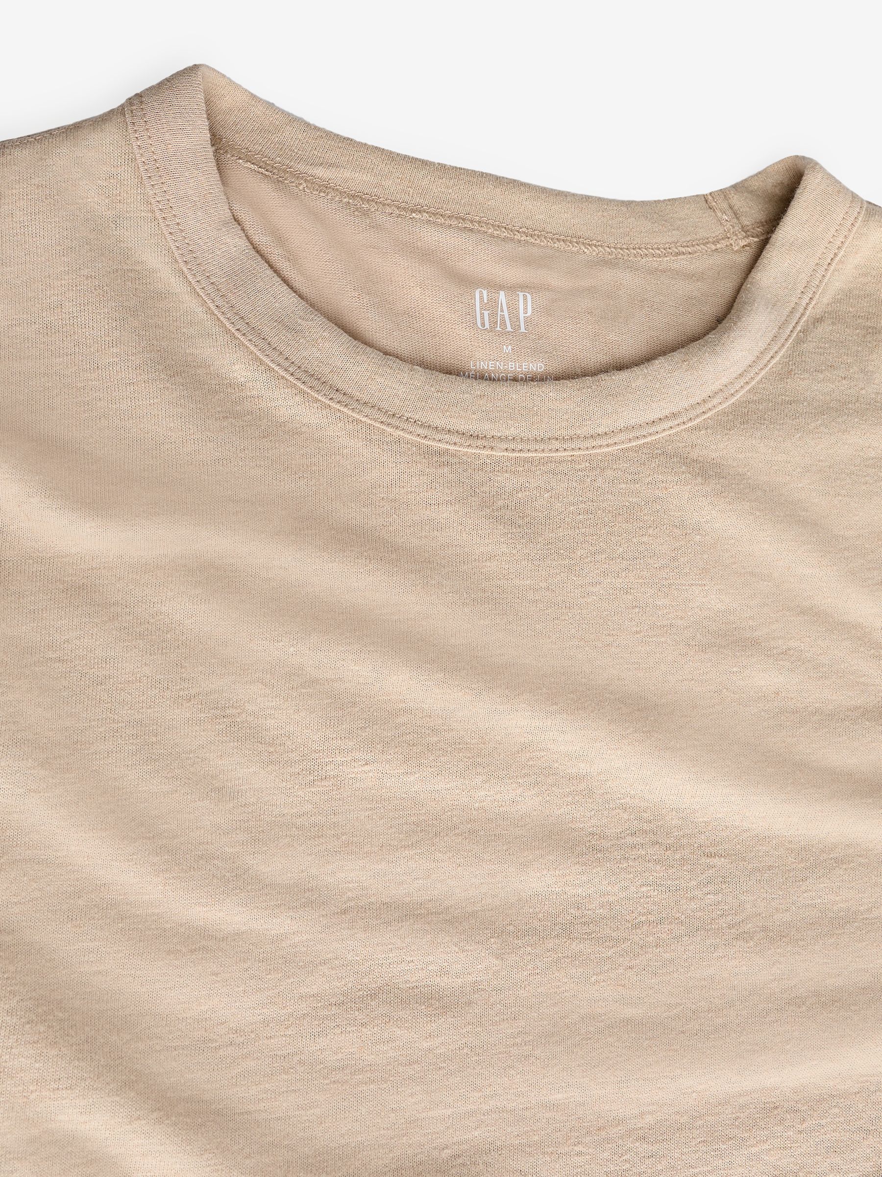 Neutral Linen Blend Short Sleeve T-Shirt - Image 3 of 3