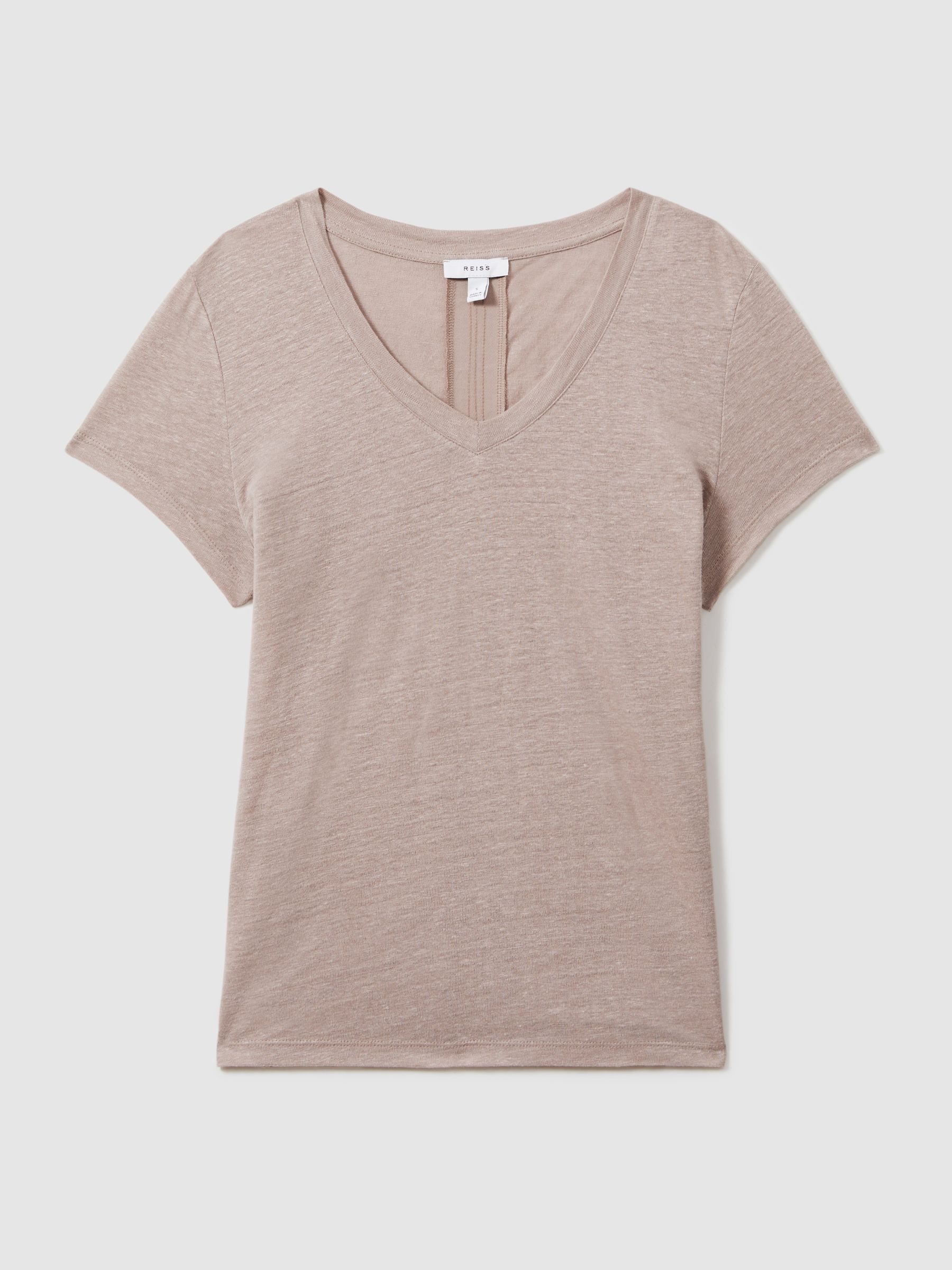 Marled Linen V Neck T-Shirt in Mink - Image 2 of 6