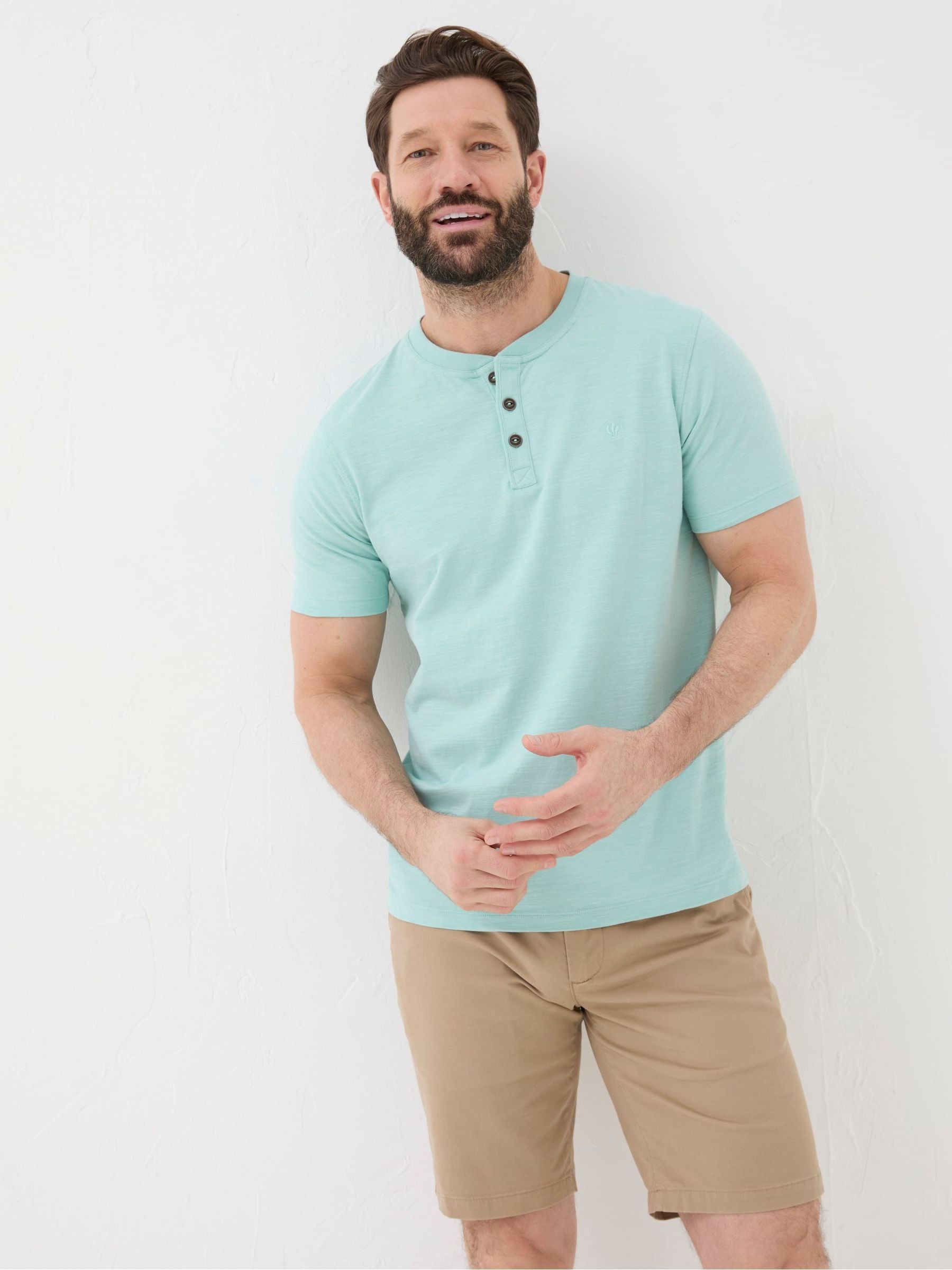 Blue Woodside Slub Henley T-Shirt - Image 1 of 5 Blue Woodside Slub Henley T-Shirt - Image 1 of 5