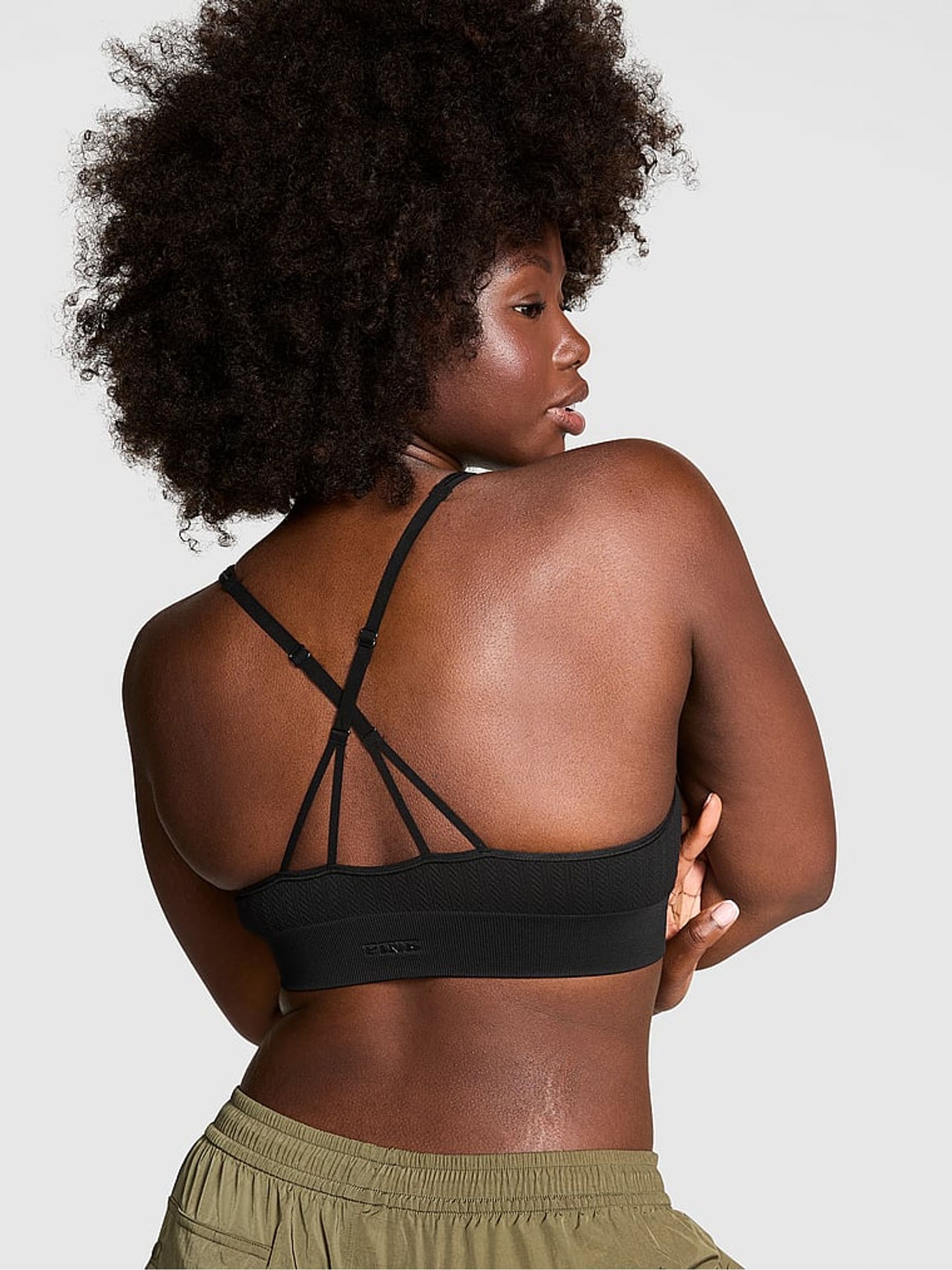 Black Seamless Cable Knit Sports Bra - Image 2 of 3