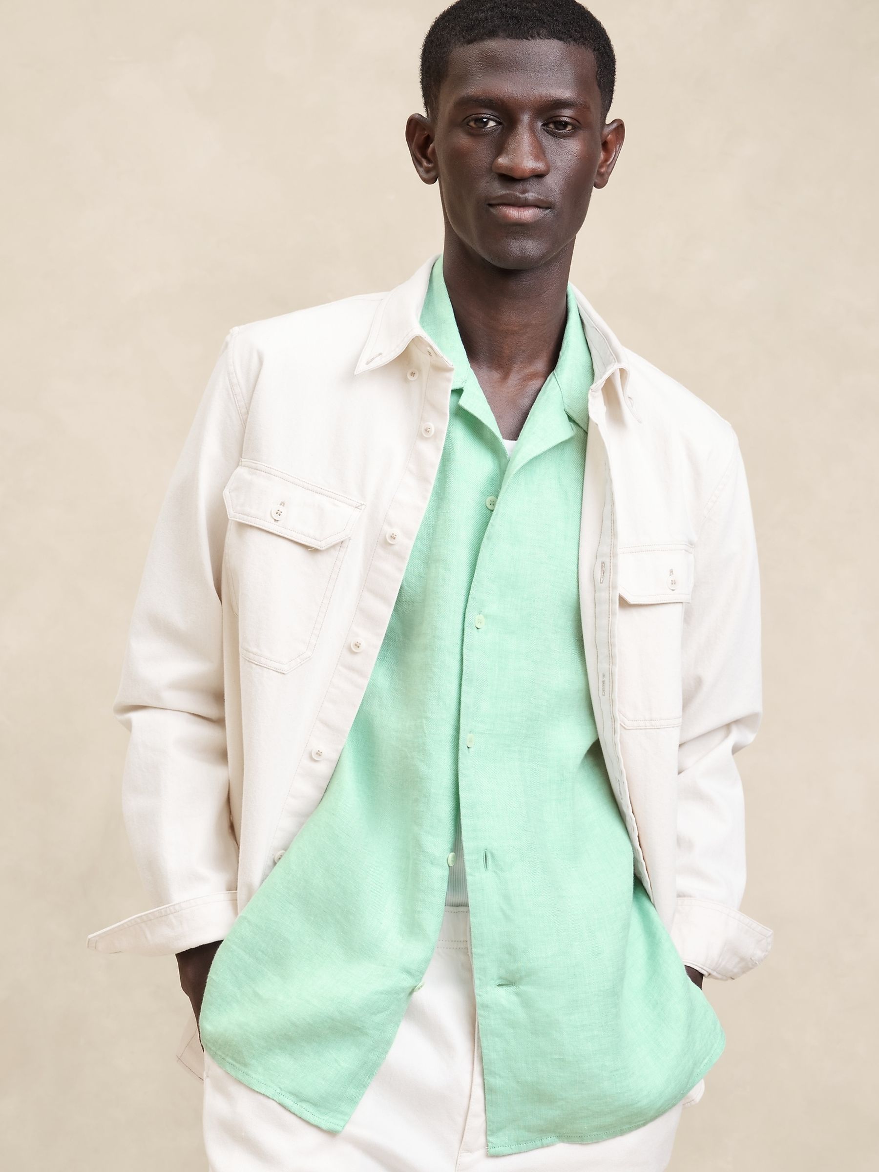 Banana Republic Green Castelleto Linen Resort Shirt - Image 1 of 1