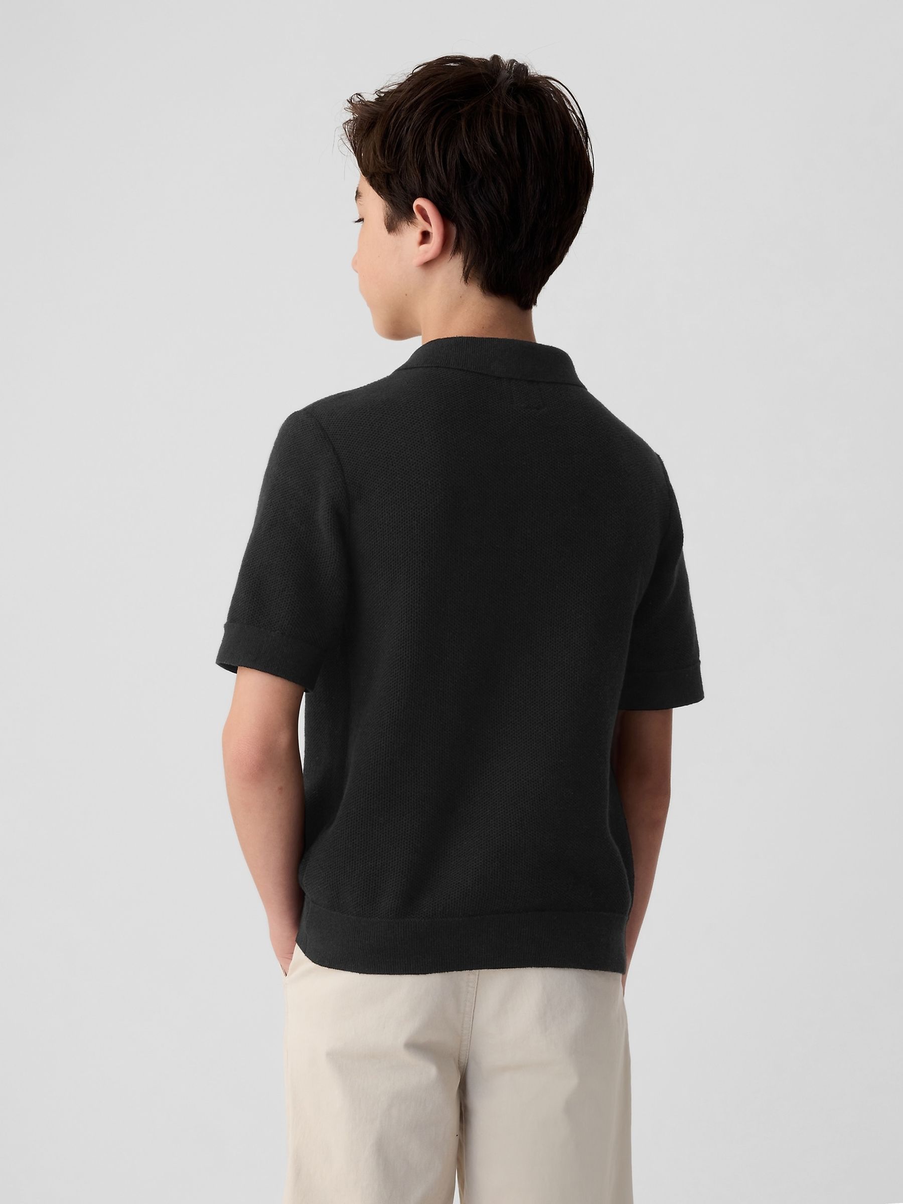 Black Textured Polo Shirt (4-13yrs) - Image 2 of 5