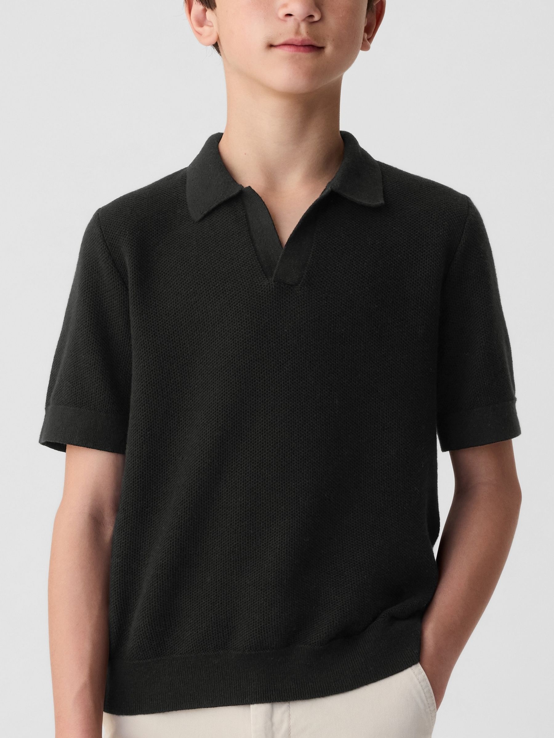 Black Textured Polo Shirt (4-13yrs) - Image 4 of 5