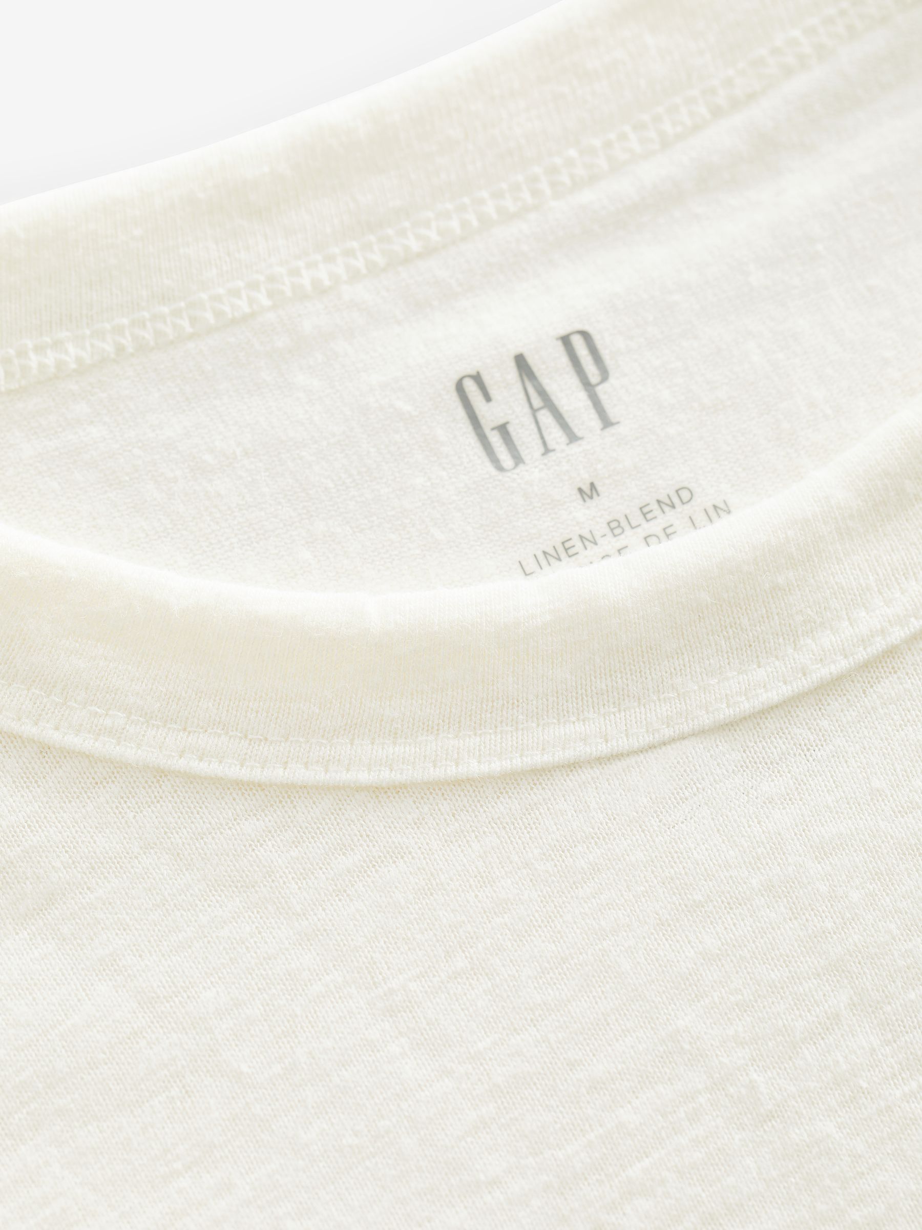 White Linen Blend Short Sleeve T-Shirt - Image 3 of 3