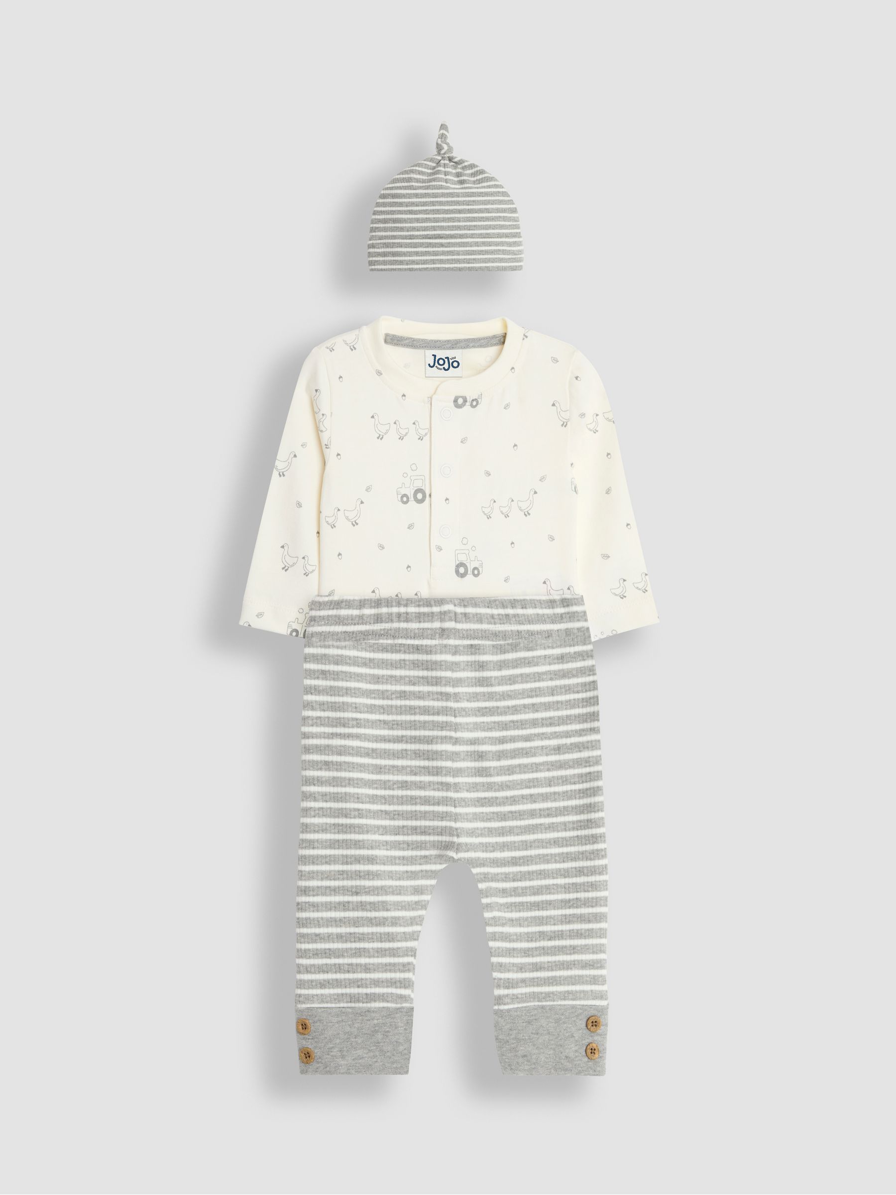 Marl Grey Duck And Tractor Baby 3-Piece Bodysuit & Legging Set - Image 1 of 8