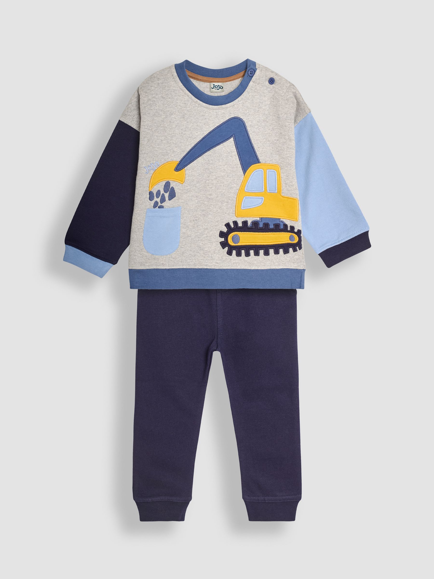 Grey Marl Digger Colour Block Appliqué Sweatshirt & Jogger Set - Image 4 of 8