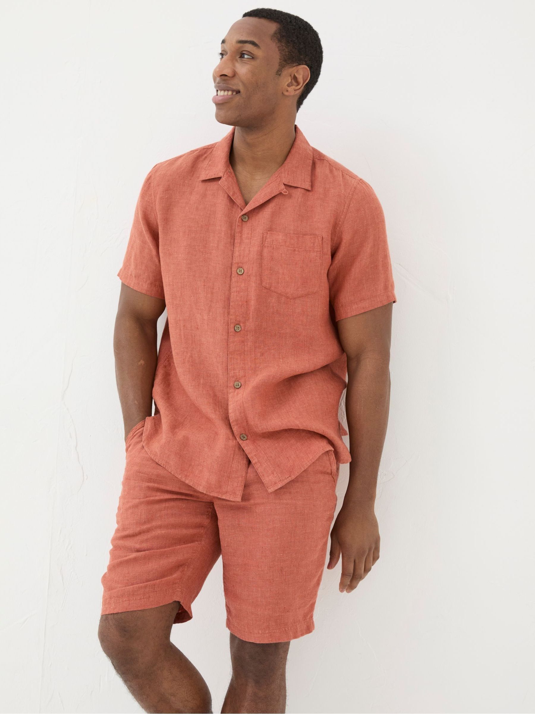 Orange Short Sleeve Linen Shirt - Image 2 of 5