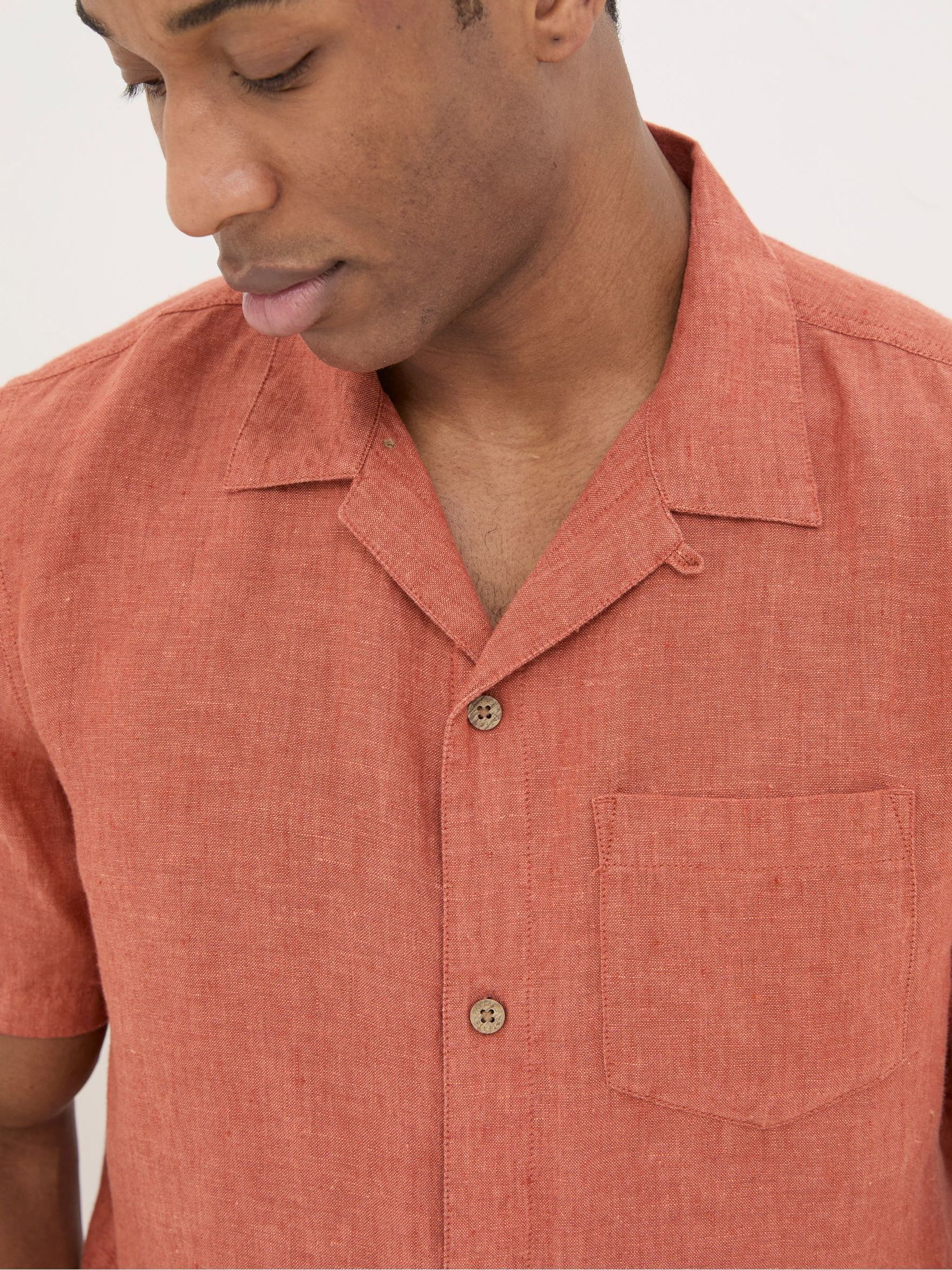 Orange Short Sleeve Linen Shirt - Image 4 of 5