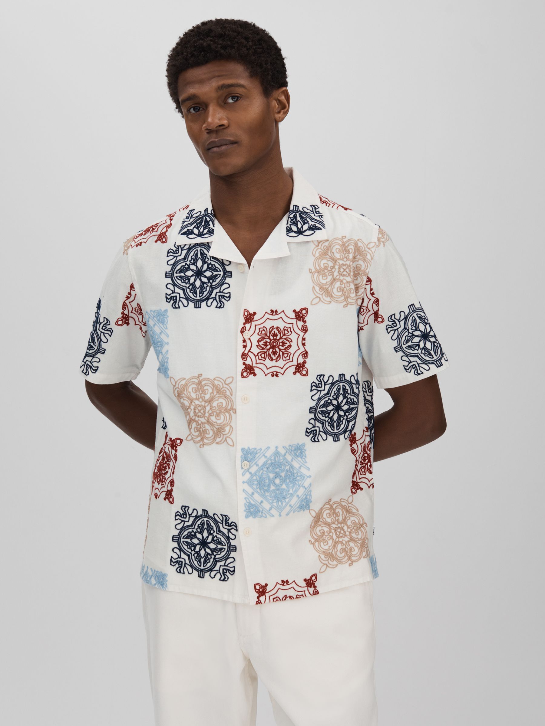 Wax London Relaxed Cotton Linen Embroidered Shirt in Multi - Image 1 of 6