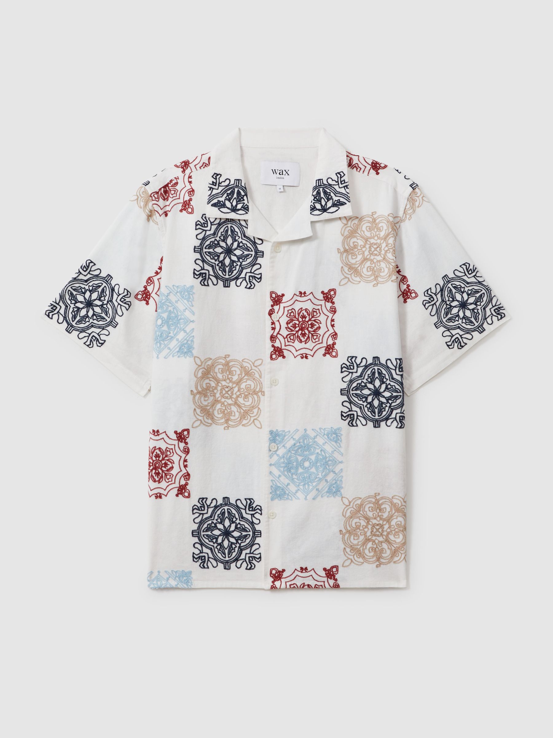 Wax London Relaxed Cotton Linen Embroidered Shirt in Multi - Image 2 of 6