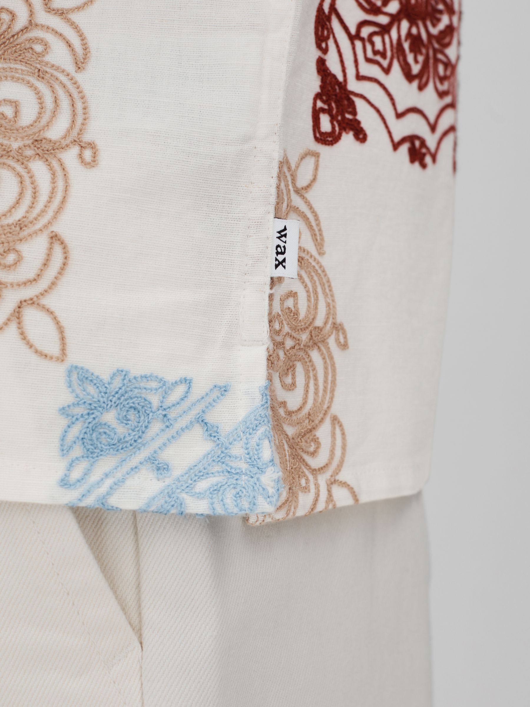 Wax London Relaxed Cotton Linen Embroidered Shirt in Multi - Image 4 of 6