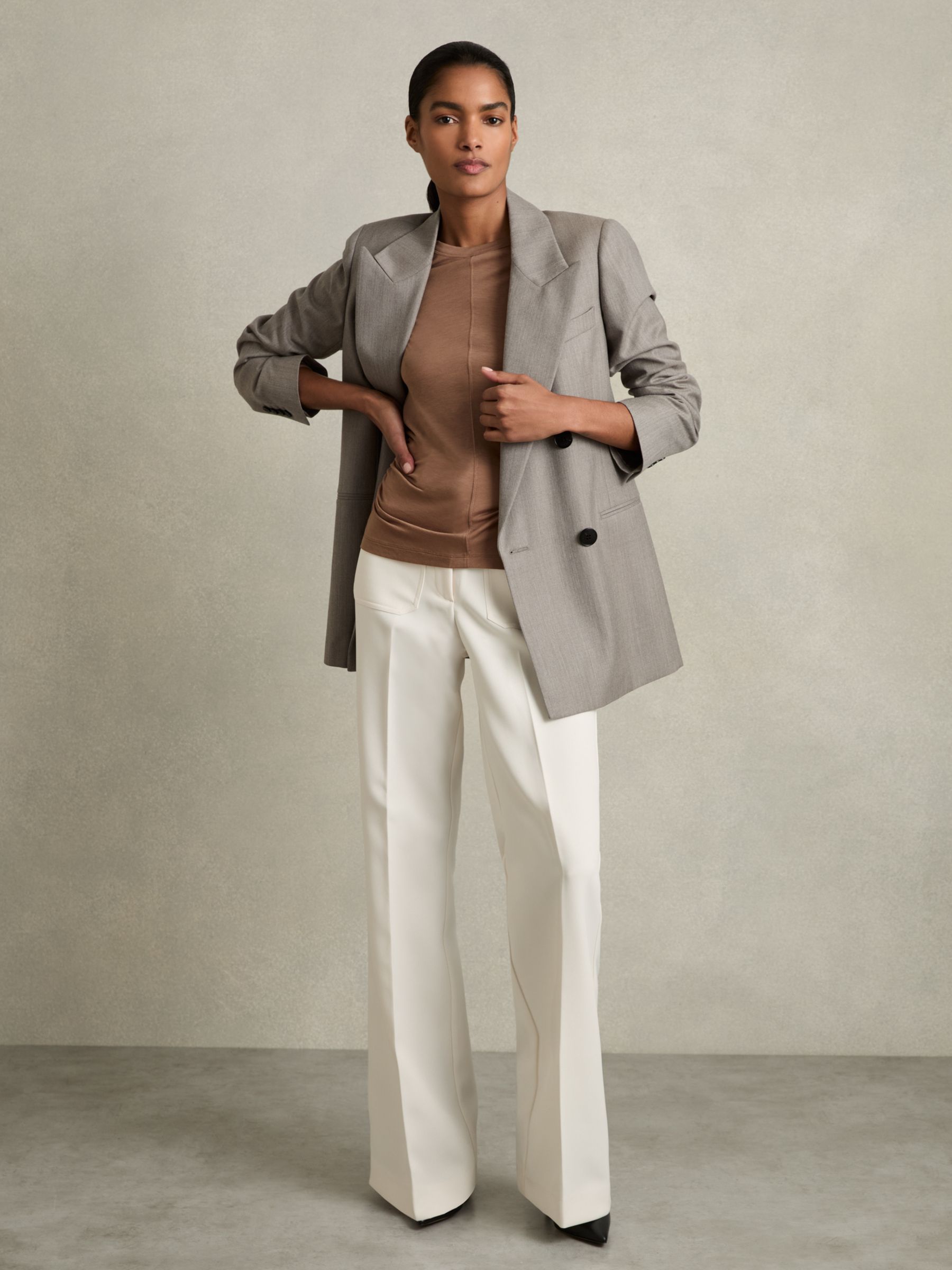 Ruched Side Crew-Neck Top in Mink - Image 3 of 6