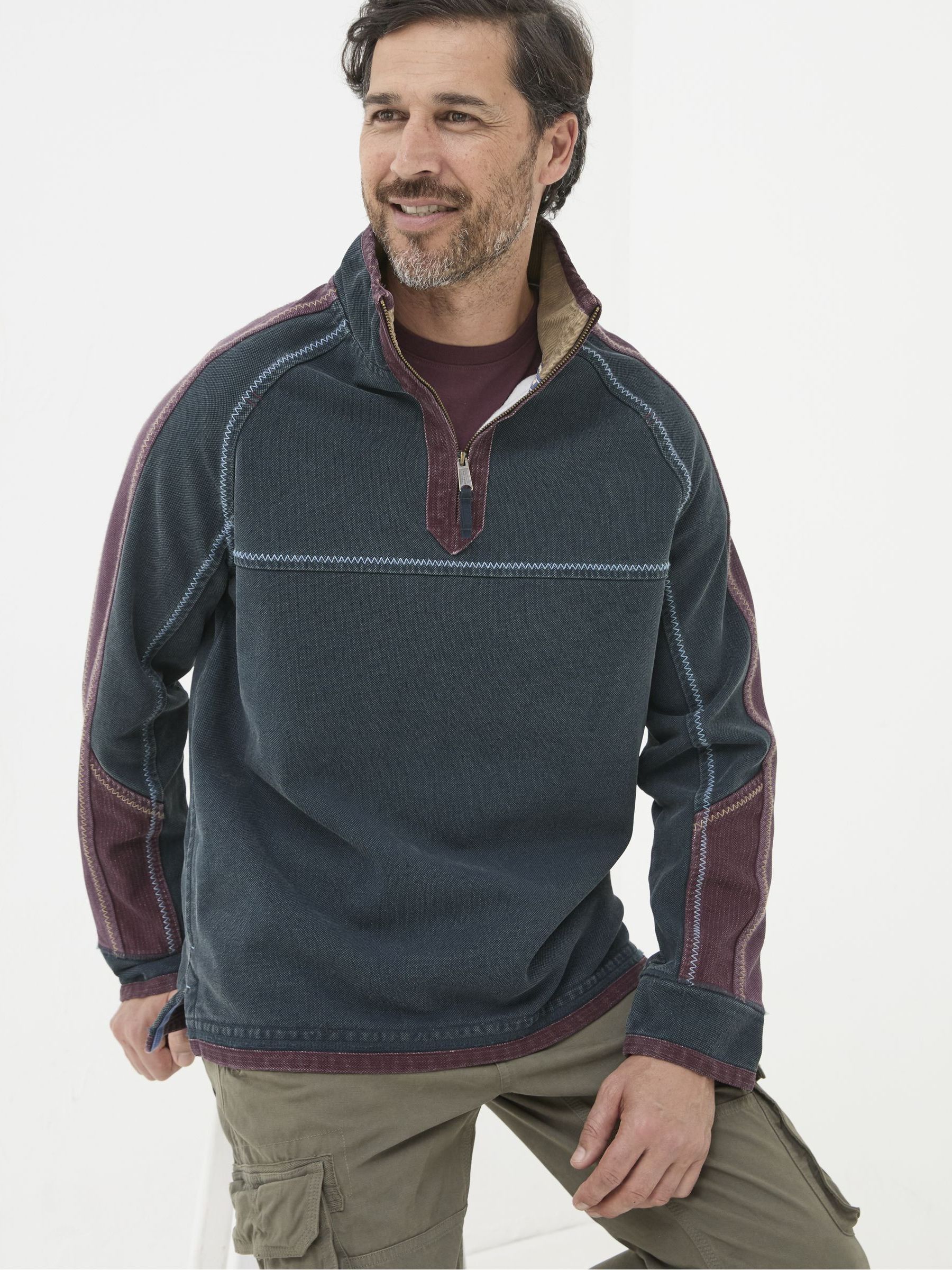 Airlie Navy Blue Panel Sweatshirt - Image 1 of 8