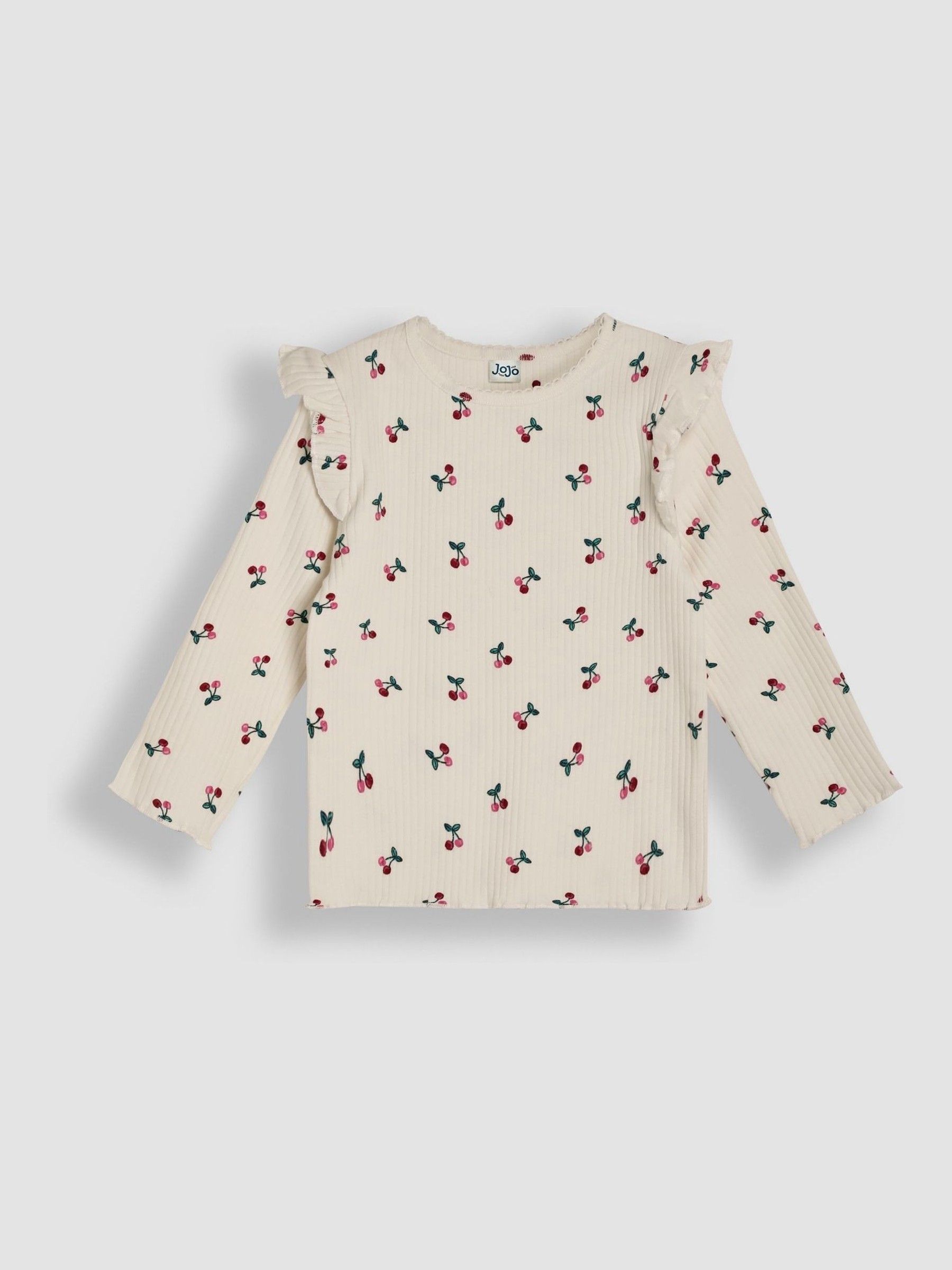 Cream 2-Pack Cherry & Stripe Frill Rib Tops - Image 2 of 5