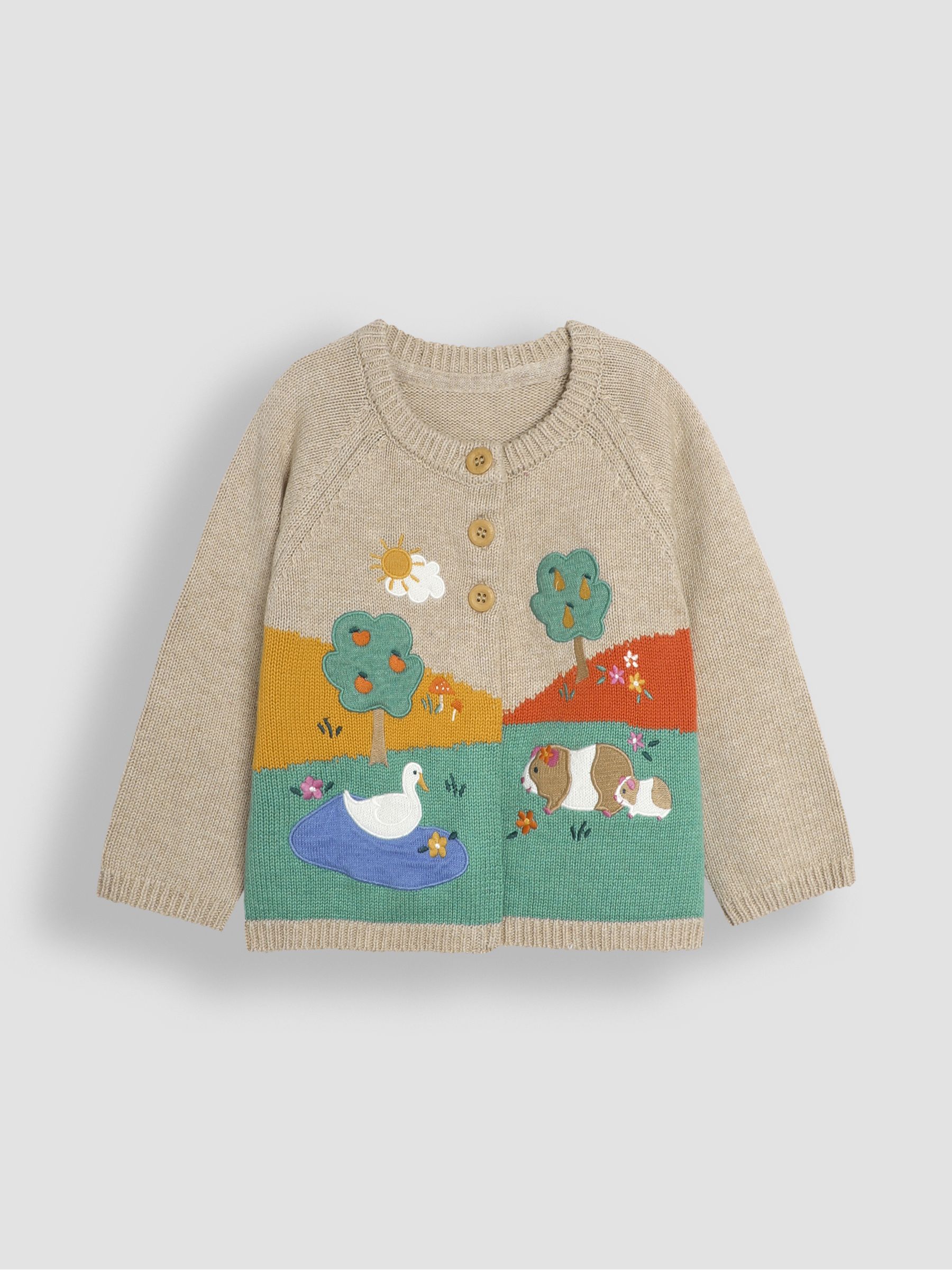 Natural Duck & Guinea Pig Scene Cardigan - Image 1 of 3