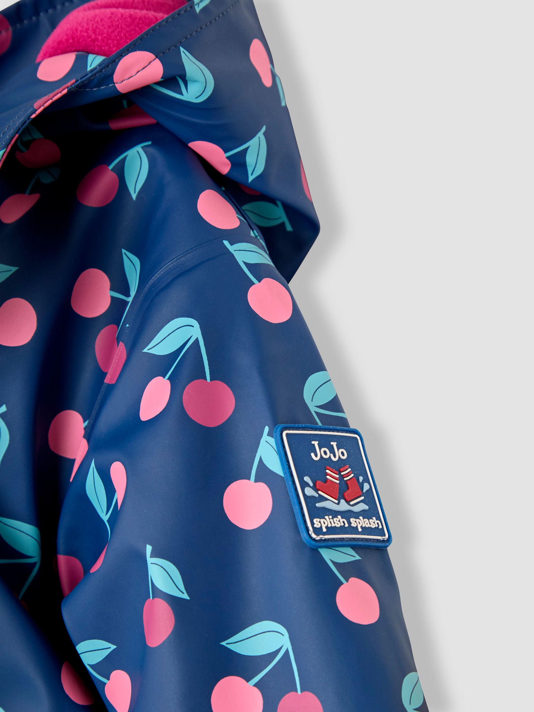 Navy Cherry Hooded Cosy Lined Waterproof Jacket - Image 3 of 4