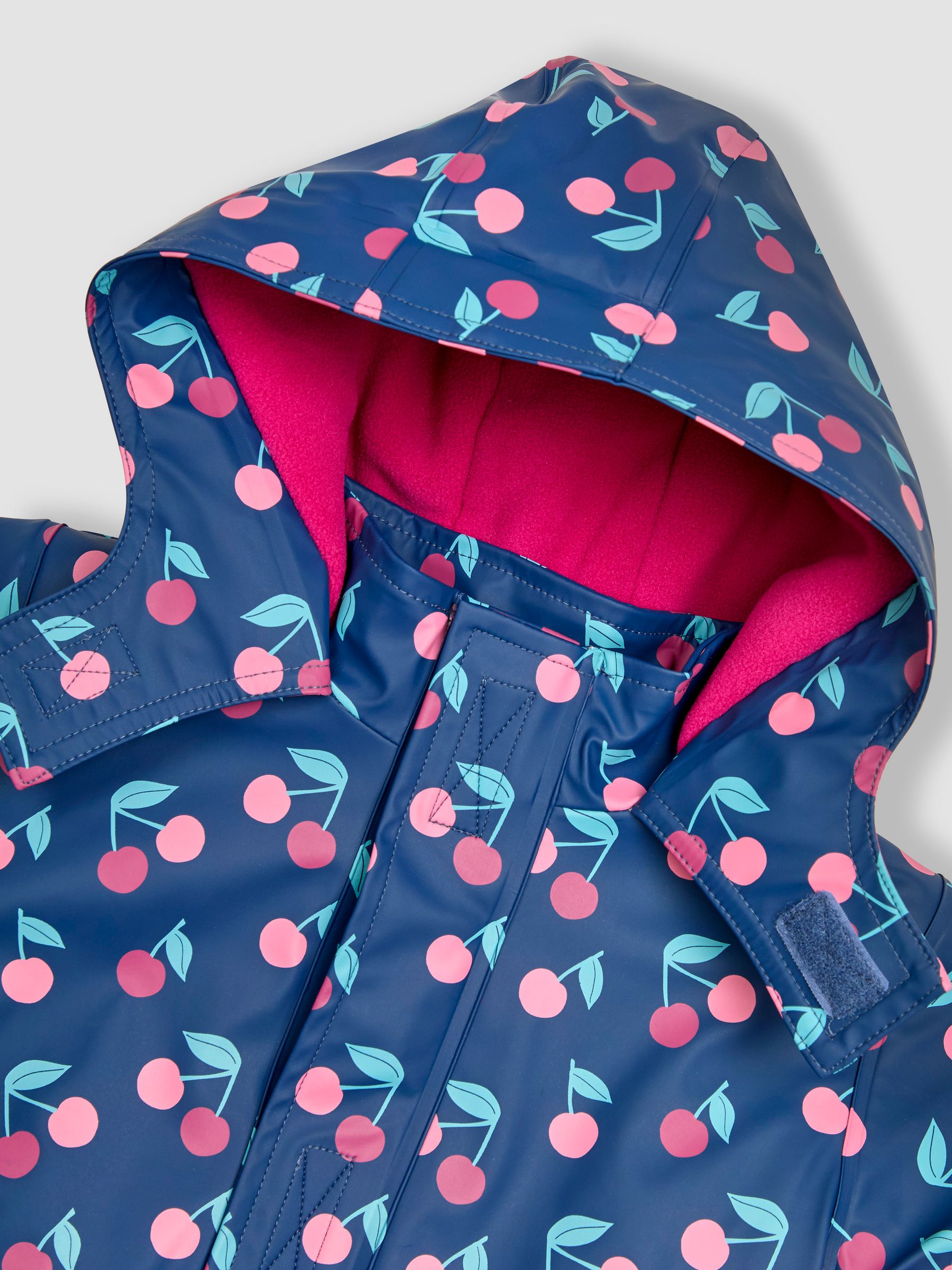 Navy Cherry Hooded Cosy Lined Waterproof Jacket - Image 4 of 4