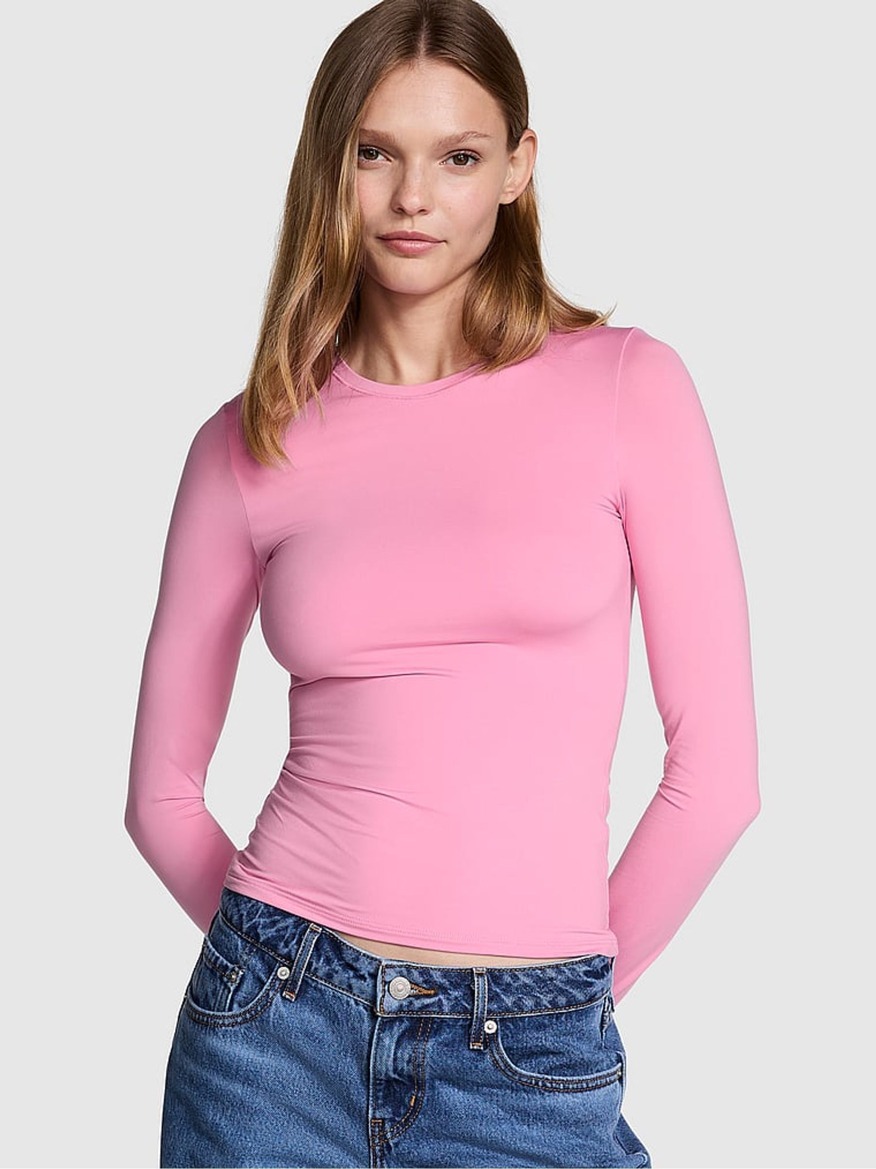 Moonstone Pink Long Sleeve Soft Stretch T-Shirt - Image 1 of 3