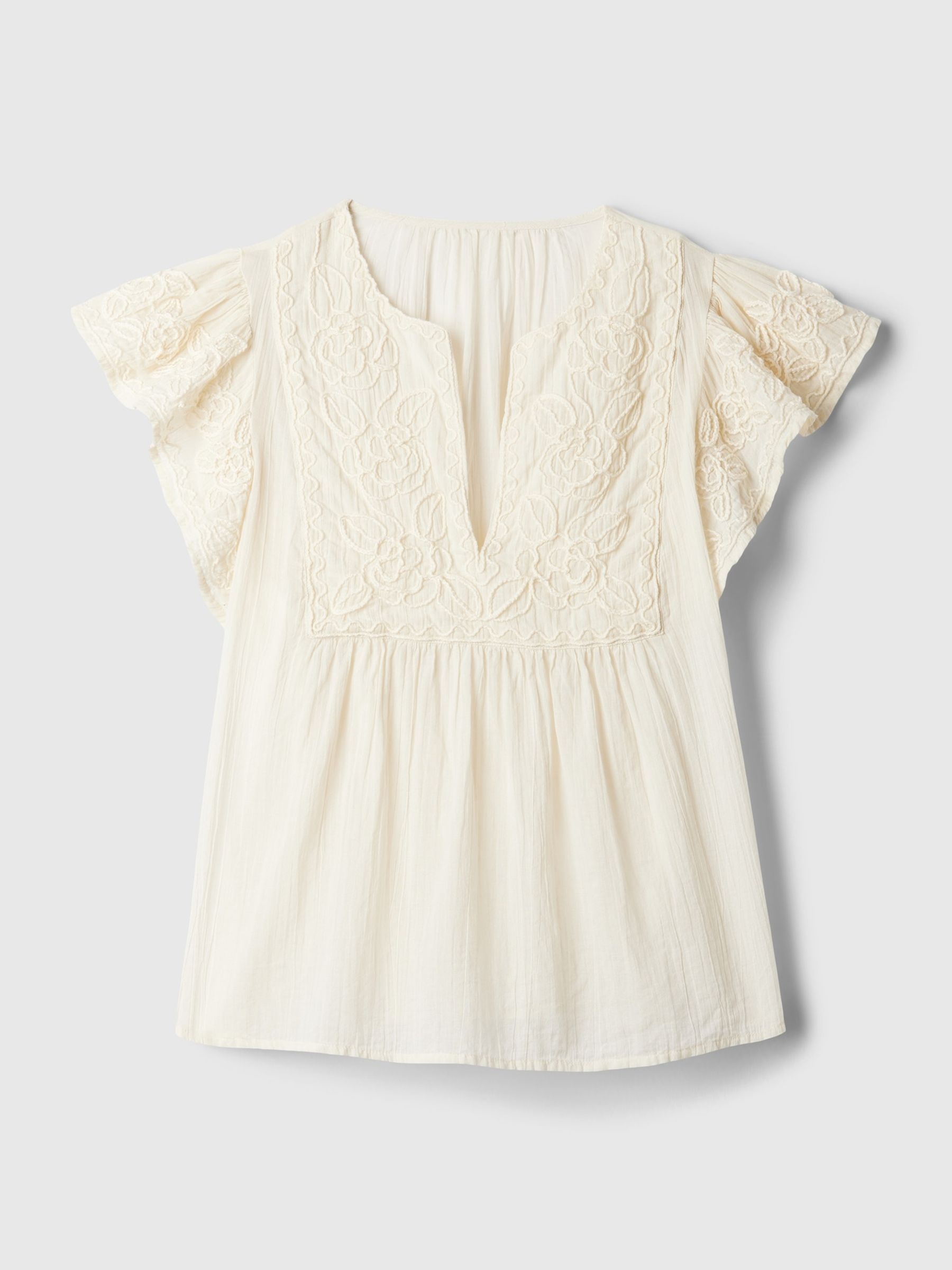 Cream Crinkle Gauze Embroidered Cropped Shirt - Image 5 of 5