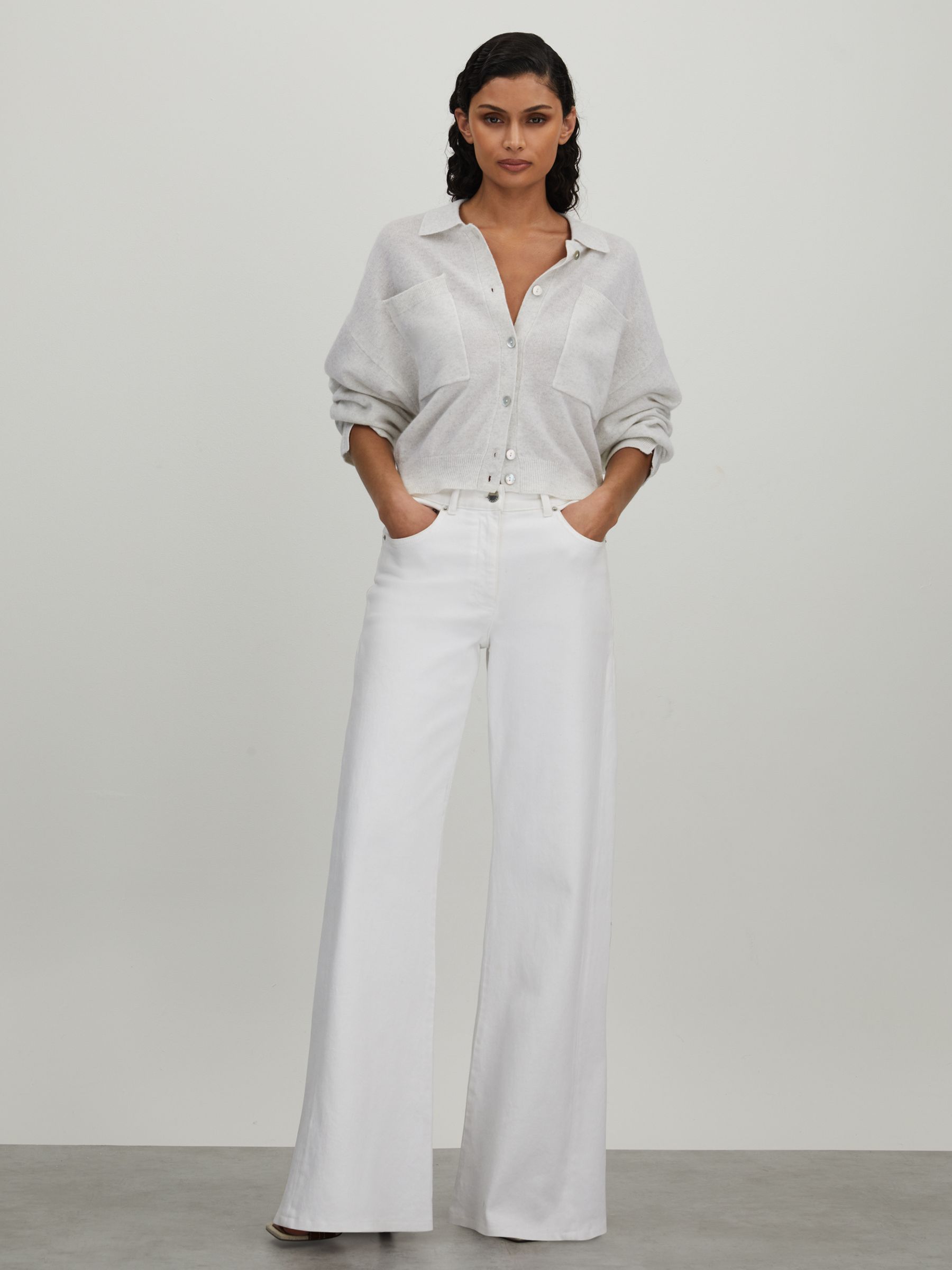 Crush Alba Collection Cashmere Relaxed Cardigan in Light Grey - Image 3 of 5