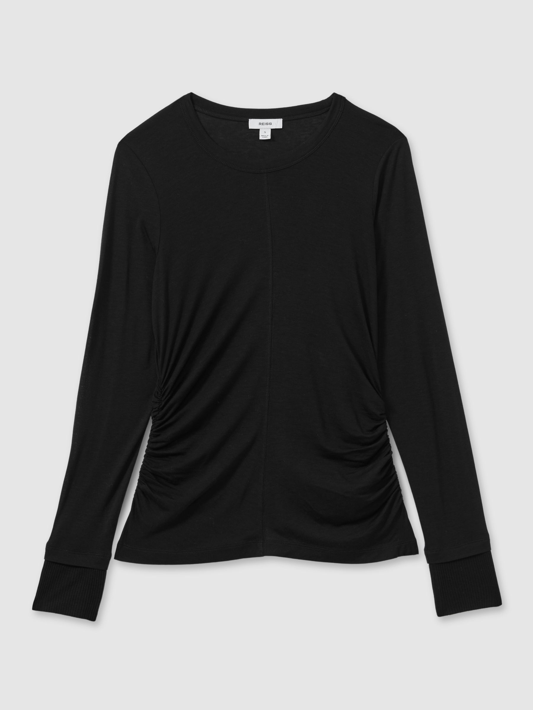 Ruched Side Crew-Neck Top in Black - Image 2 of 6